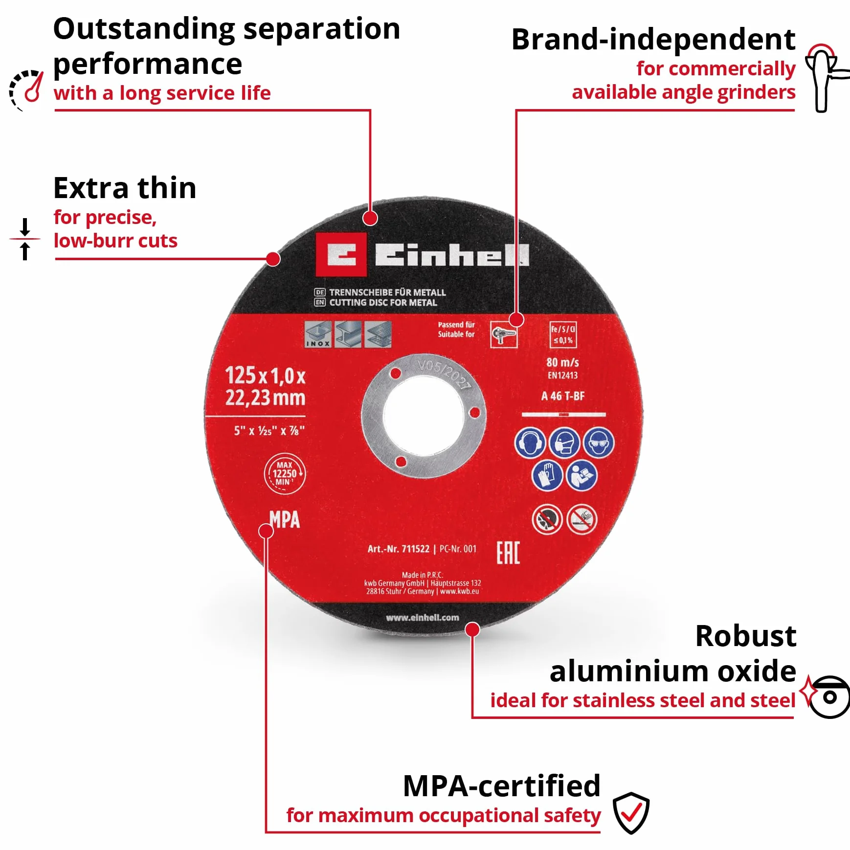 Einhell zestaw 5 szt. tarcz do cięcia metalu Ø 125 mm 1 mm MPA