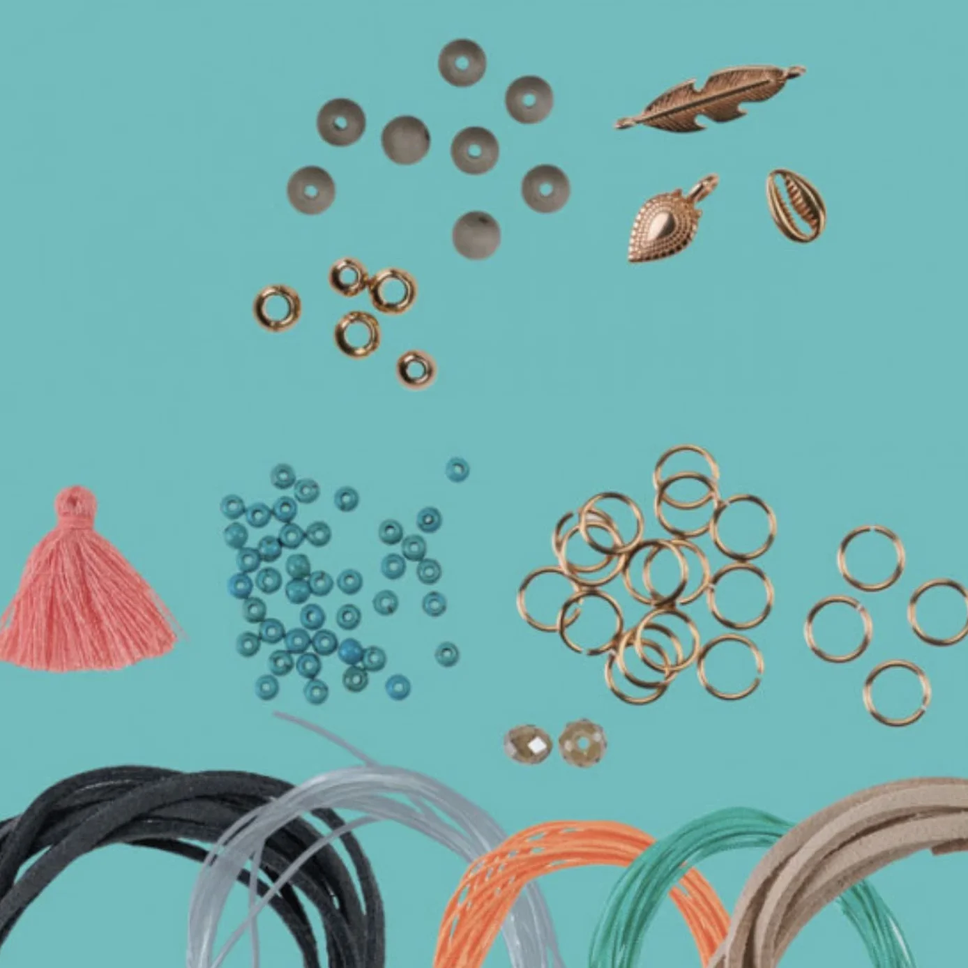 Boho-Schmuckset Wild & Free (Türkis/ Lachs): Anleitung und Material für 5 Armbänder im Boho Look zum Selbermachen. Bänder, Biegeringe, Perlen und Anhänger. Nickelfrei