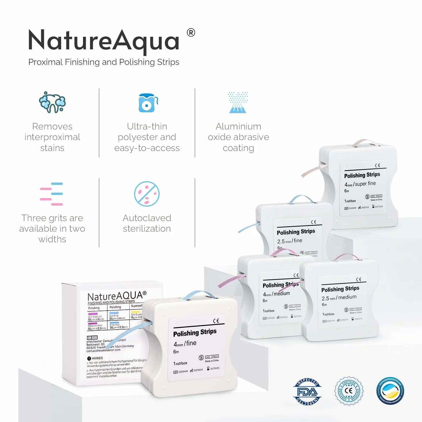 NatureAqua Papier ścierny do zębów paski polerujące 50 μm 4 mm