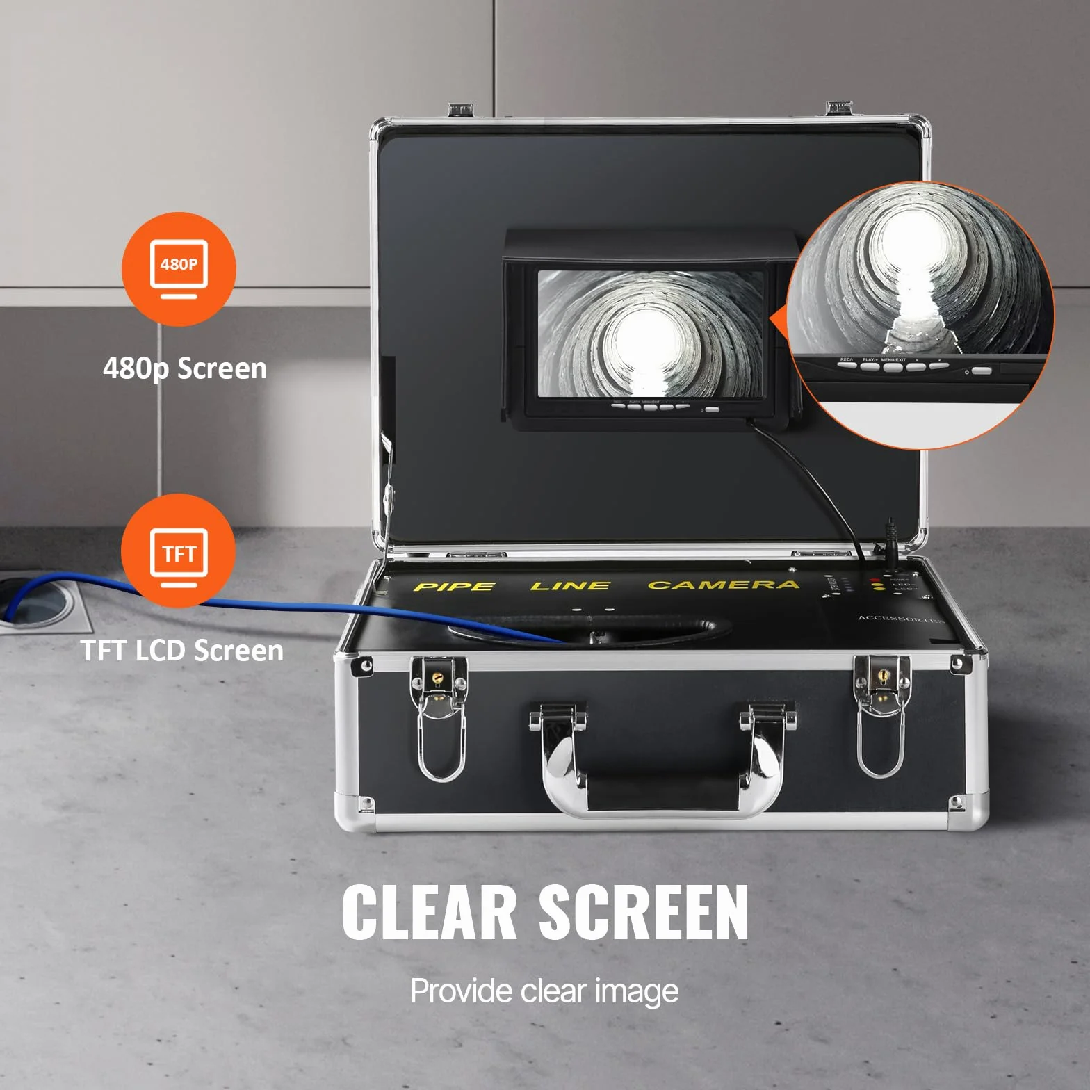 VEVOR Kamera inspekcyjna 512 Hz endoskop drenażowy 30 m ekran 7" DVR IP68 16 GB