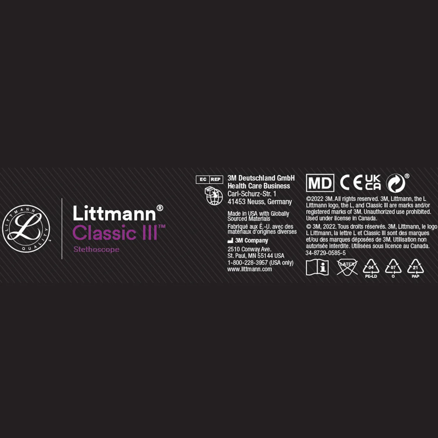 3M Littmann Classic III Stetoskop, SMOKE FINISH, ciemnoszary, czarny przewód