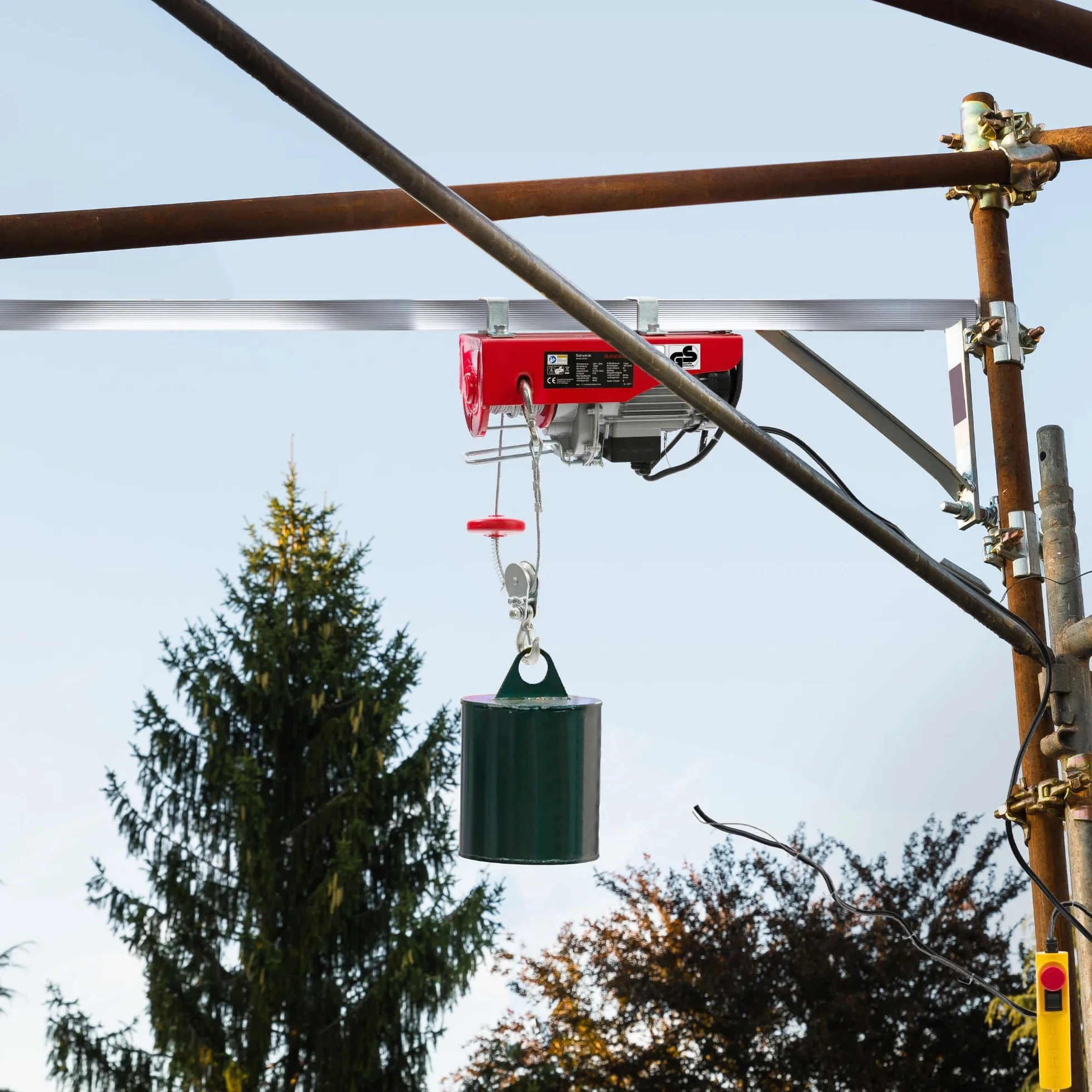 Arebos Elektryczna wciągarka linowa | Wciągarka linowa | Podnośnik linowy 1000W | Wciągarka silnikowa z pilotem linowym | Podnośnik towarowy | Wysokość podnoszenia 12m | TÜV Rheinland GS
