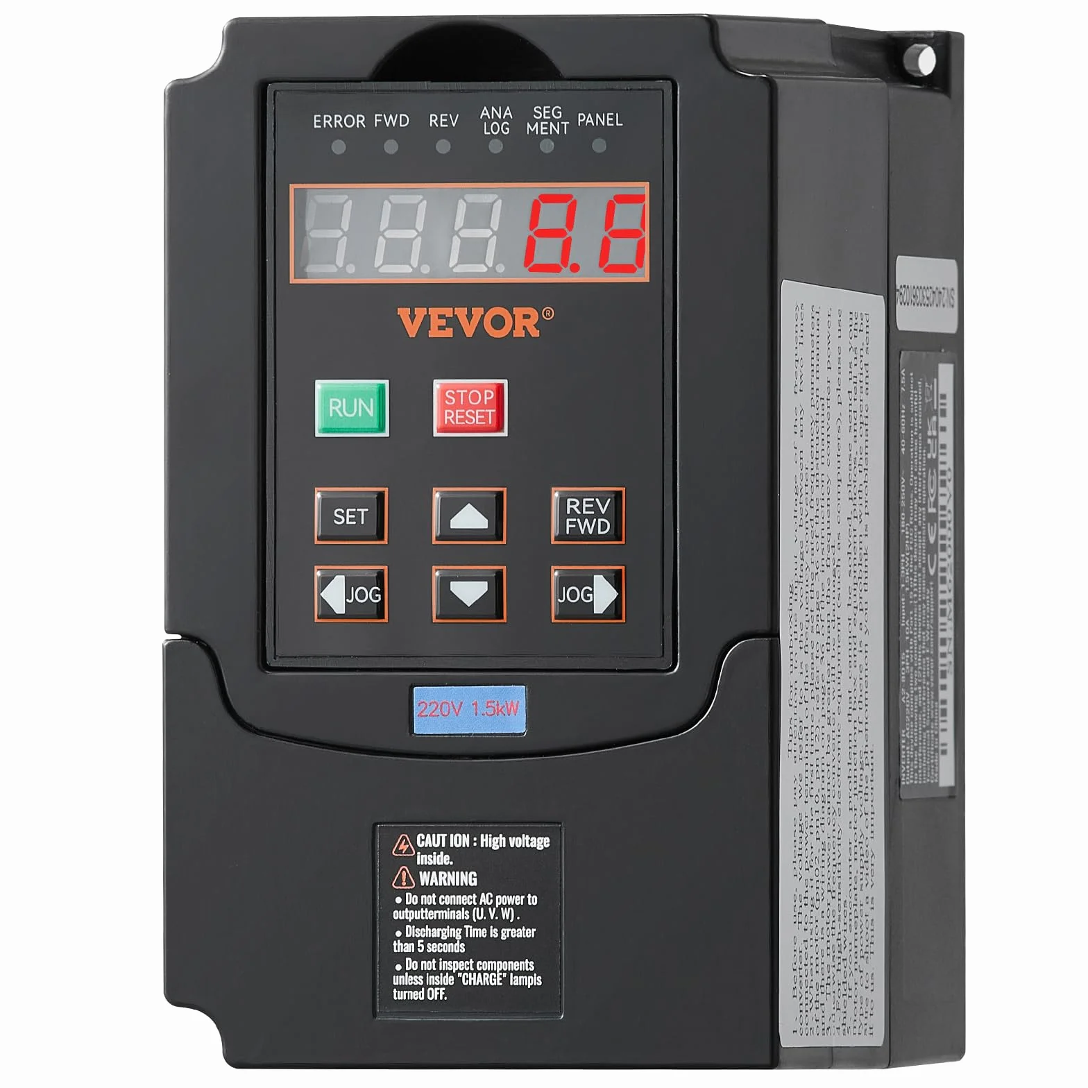 VEVOR VFD 2PS, 1,5 kW, 7,5 A, wejście 220 V jednofazowe trójfazowe wyjście 220 V trójfazowy napęd o zmiennej częstotliwości, wejście 40-60 Hz, wyjście 0-400 Hz VFD do sterowania prędkością CNC Silnik