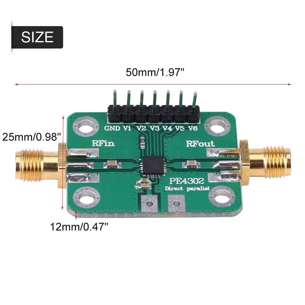 Tłumik (maksymalna amortyzacja 31,5d), moduł PE4302 NC Attenuator, cyfrowe sterowanie, tłumik 0,5 dB 6 bit, z gniazdem SMA równolegle Immediate Mode DC 5 V 1 MHz ~ 4 GHz