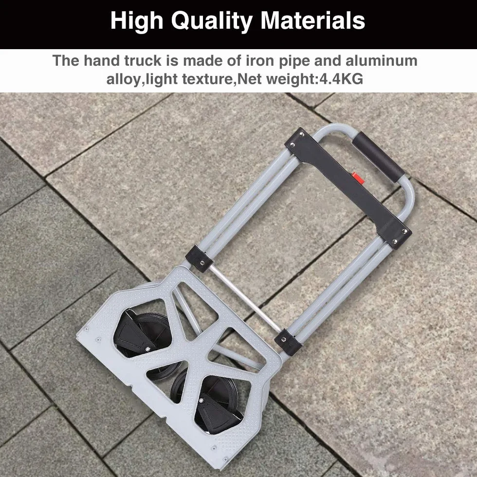 Nictemaw Wózek transportowy składany z aluminium, do przemysłu i gospodarstwa domowego, z uchwytem teleskopowym 97 cm, maks. nośność 100 kg, srebrny