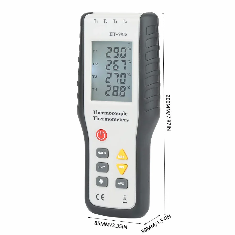 HT-9815 4-kanałowy Cyfrowy Termometr Termopara Typ K z LCD Podświetleniem
