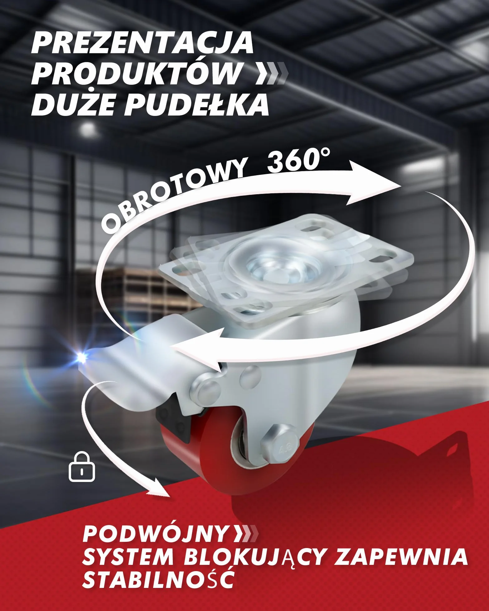 4 rolki przemysłowe, 50 mm, kółka do dużych obciążeń, 1000 kg, ciche kółka skrętne z płytą PU, kółka skrętne z hamulcem, stalowy pałąk, do transportu fabrycznego, tramwaju, stołu warsztatowego (2 cale