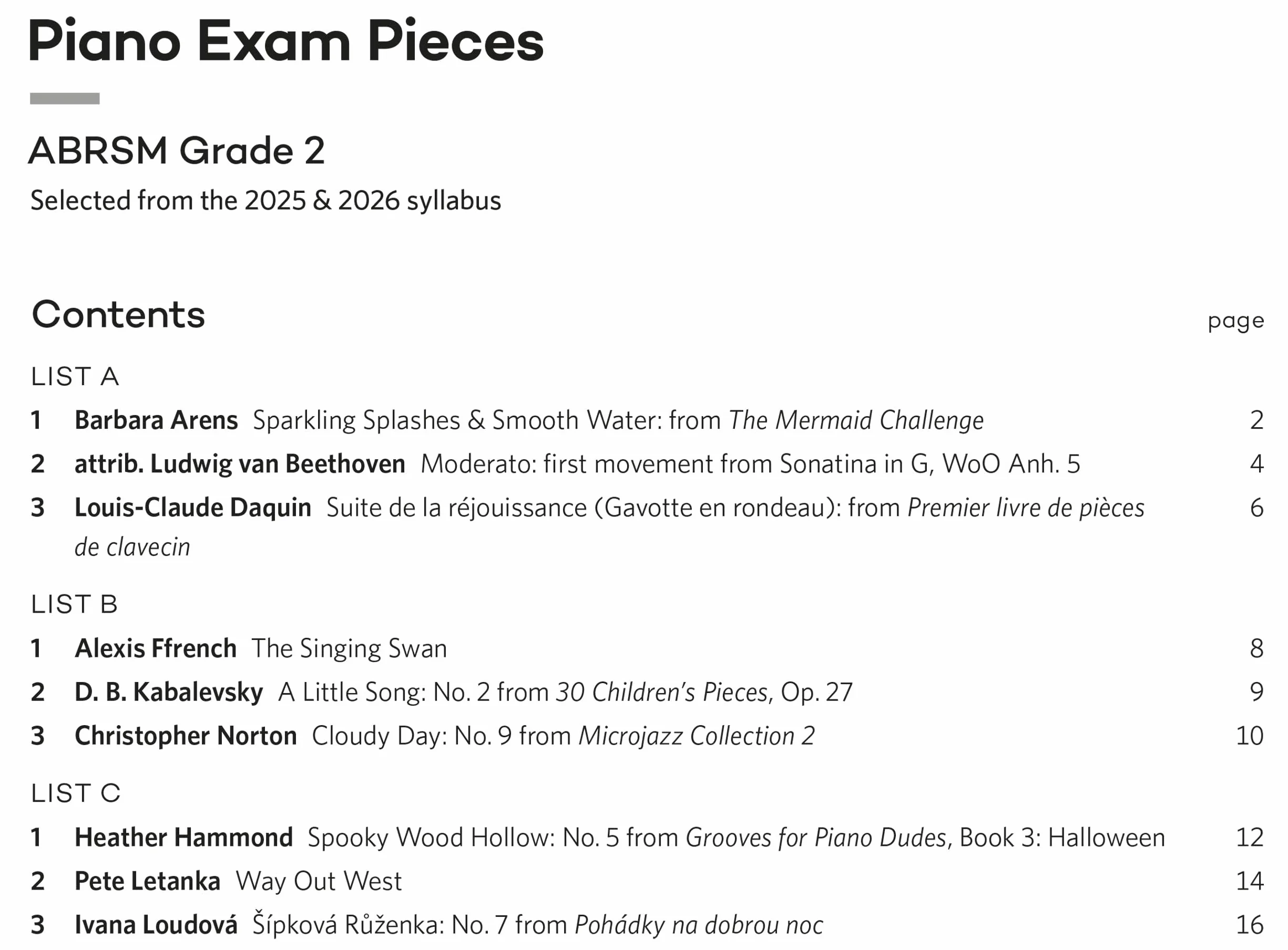 ABRSM Piano Exam Pieces 2025 & 2026 Grade 2