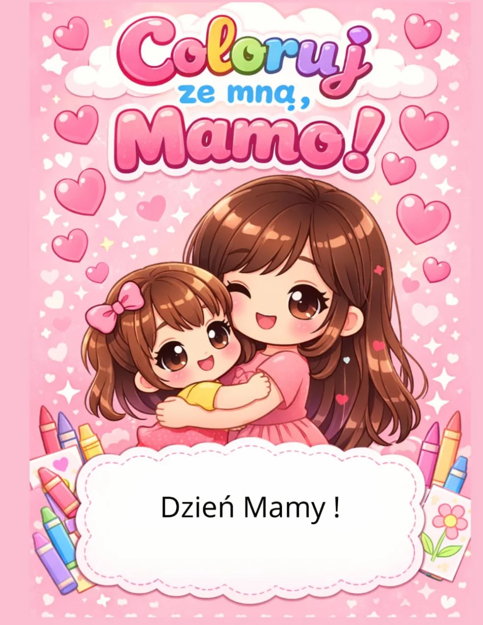 Kolorowanka Mama i Córka dla Dzieci 4-8 Lat | Prezent na Dzień Matki | Kawaii Kolorowanka Rodzinna