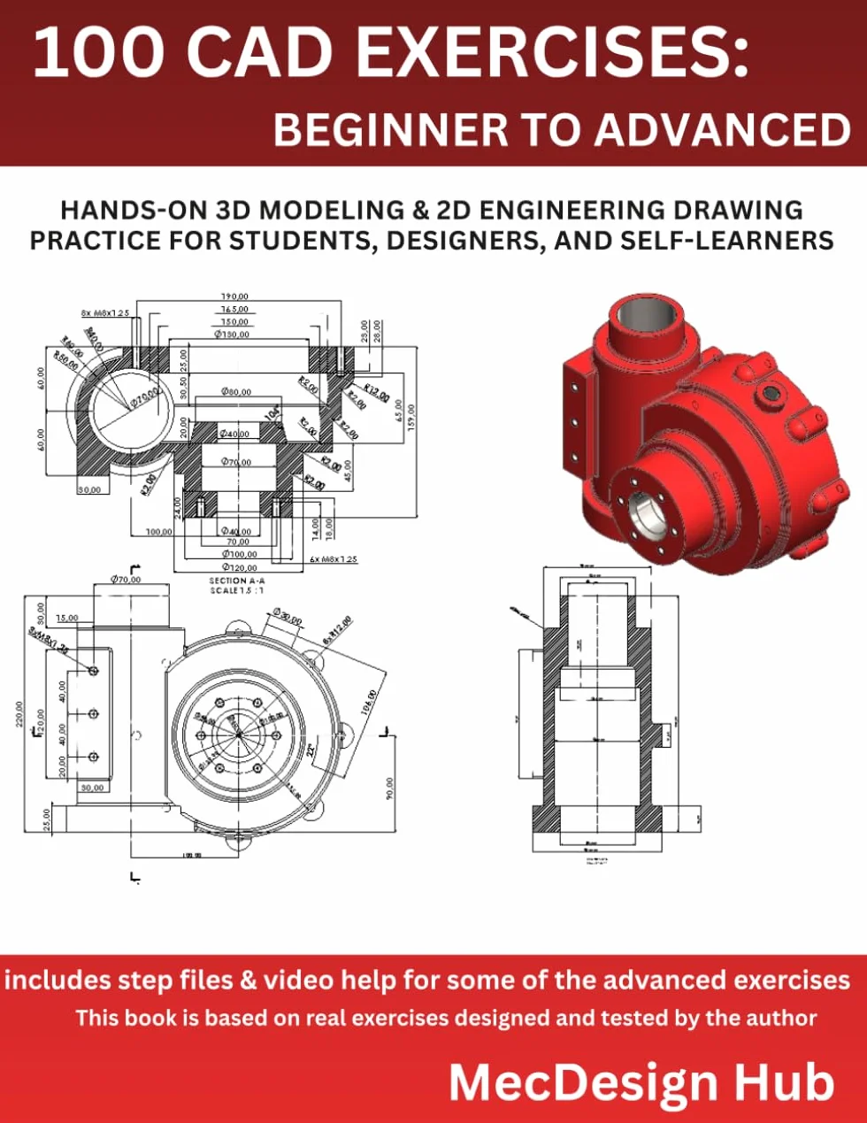 100 CAD Exercises: Beginner to Advanced 3D Modeling & 2D Engineering Drawing Practice
