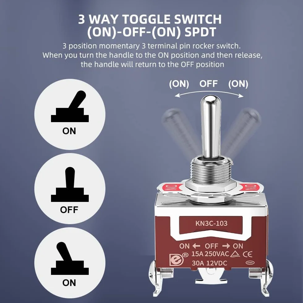 Gebildet Wodoodporny Przełącznik Zatrzaskowy 20A-12VCC/10A-24VDC 20A-125VAC/10A-250VAC DPDT 3Pin ON/OFF/ON Rocker Przełącznik Dwupozycyjny + 4szt. Czapka