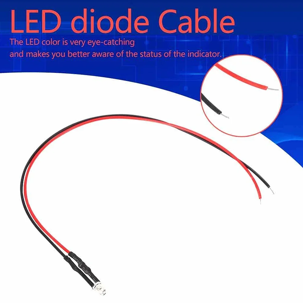 Wstępnie przewodowa dioda LED 12 V 0,06 W 3 mm niskie zużycie energii dioda LED wielokolorowy kabel diodowy LED, 20 cm (czerwony)