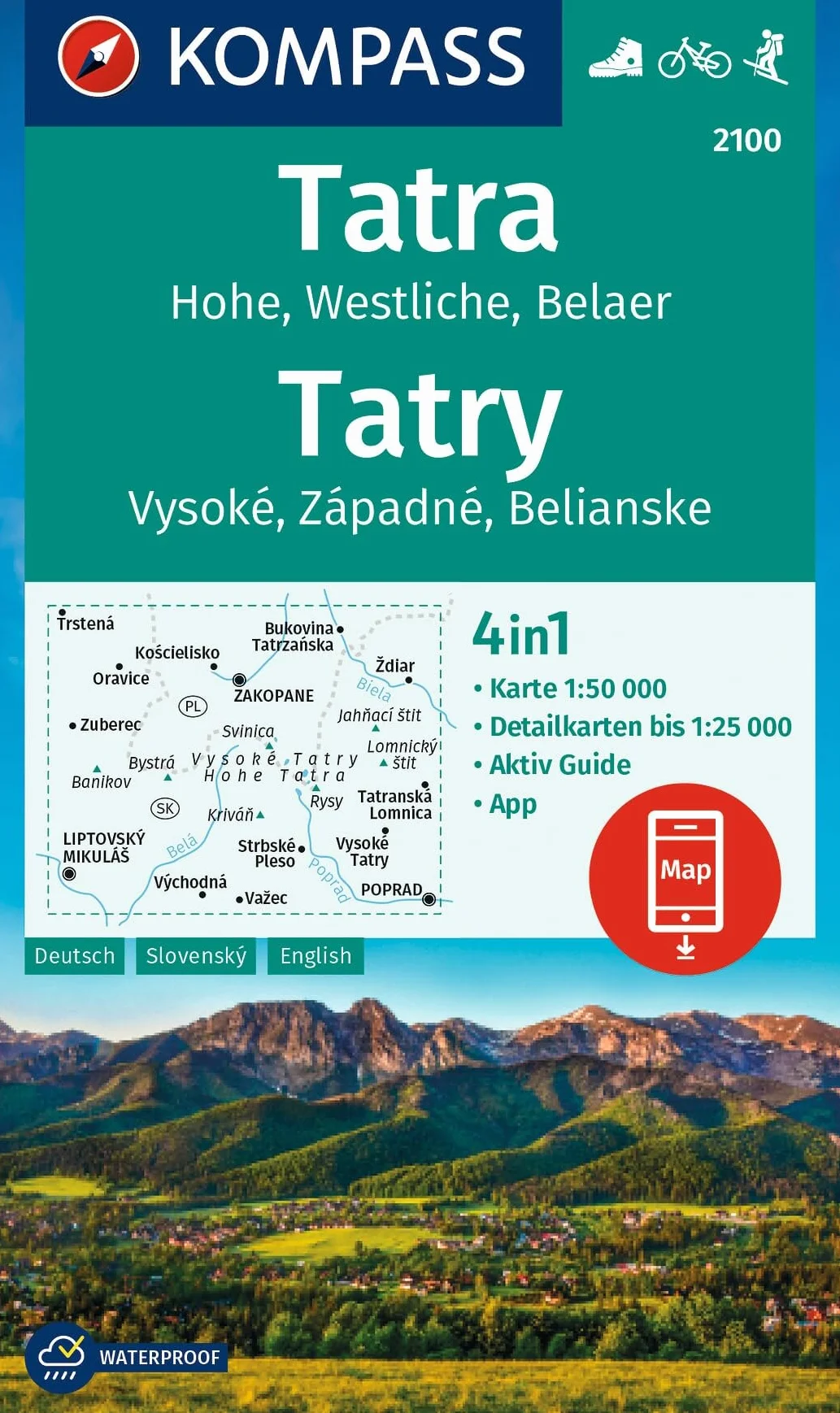 KOMPASS Wanderkarte 2100 Tatra 1:50.000 4in1 mit Aktiv Guide und Detailkarten