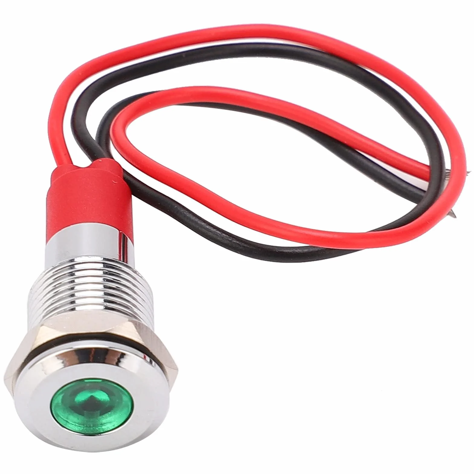 Metalowa lampka kontrolna LED 10 mm Zielona 140 mm 220 V Wodoodporna Pyłoszczelna Mosiądz niklowany