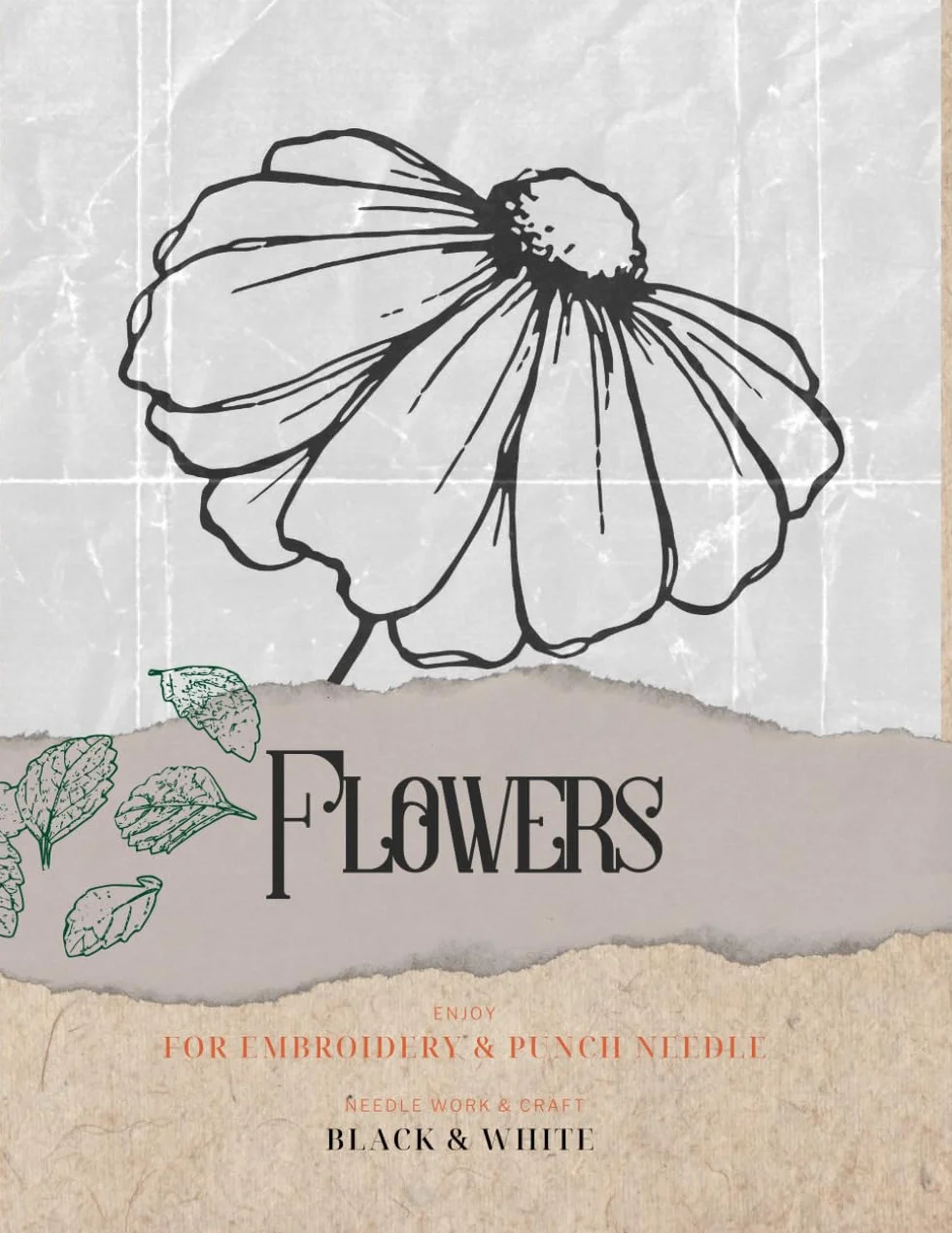 Flowers FOR EMBROIDERY & PUNCH NEEDLE: NEEDLE WORK & CRAFT BLACK & WHITE pattrens