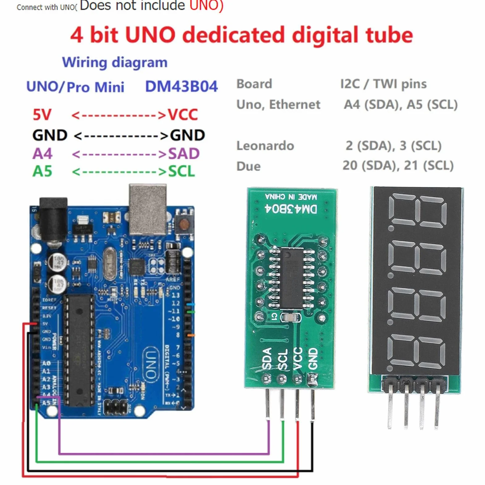 4-Cyfrowy 7-segmentowy 4-Cyfrowy I2C, moduł LED LED Cyfrowy moduł Wyświetlacza moduł Rurowy moduł Wyświetlacza LED Interfejs I2C DC 5V/3.3V DM43B04