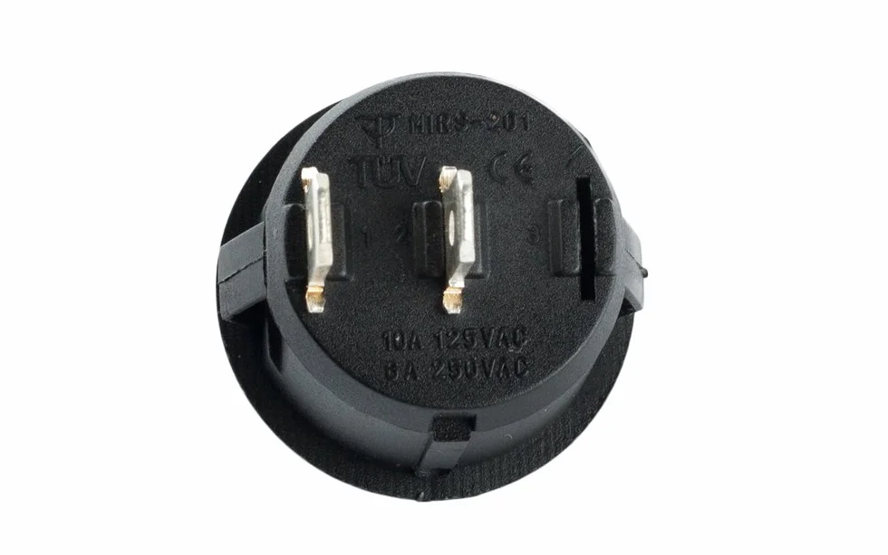 Przełącznik kołyskowy okrągły mały 2-biegunowy 250 V 6 A wł./wył. montaż zatrzaskowy wymiar montażowy Ø 20,2 mm SK-7219