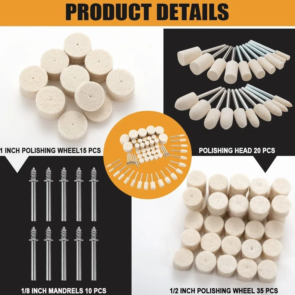 Zestaw 80 sztuk filcowych tarcz polerskich 1/8" do metalu i szkła