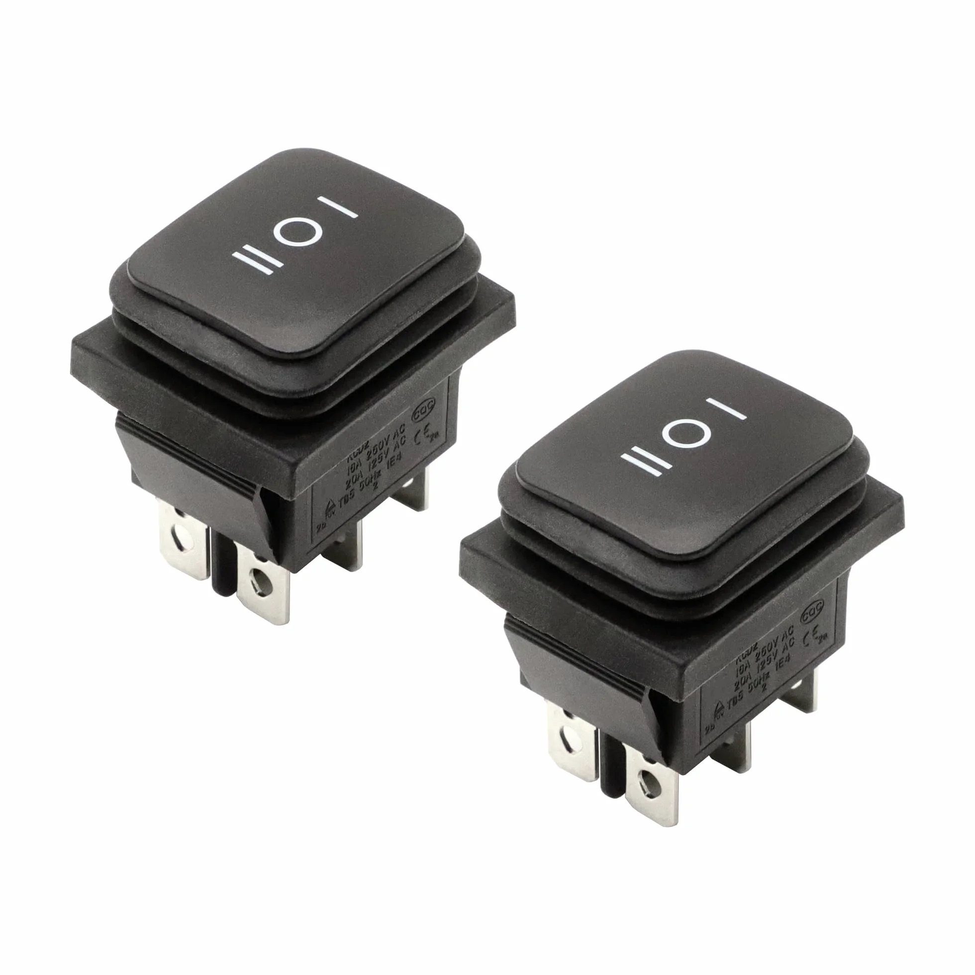 Rocker Switch, ON-Off-ON Switch, DPDT, 16A 250VAC, 6 Pins 3 pozycja, Z wodoodporny, Czarny 2Pcs