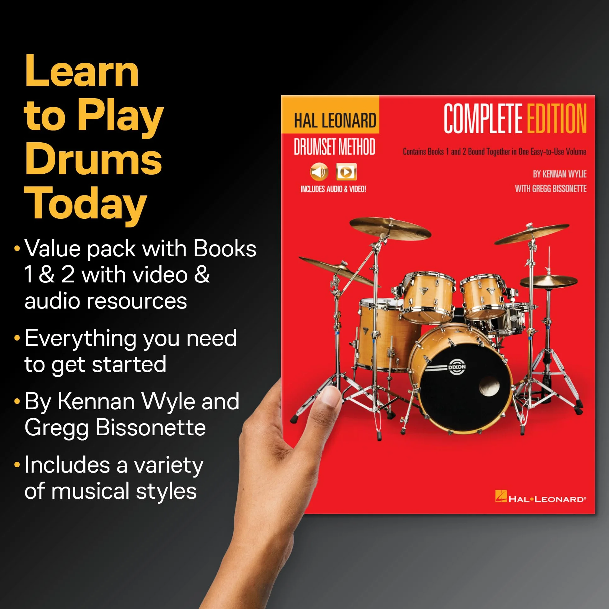 Hal Leonard Drumset Method Complete Edition Book Online Audio Books 1 & 2 Video