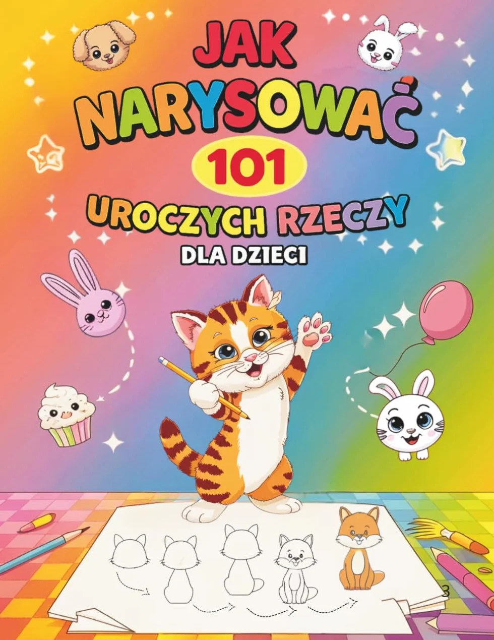 Jak narysować 101 uroczych rzeczy – książka dla dzieci: Prosty poradnik nauki rysowania krok po kroku – zwierząt, przedmiotów, jedzenia i pojazdów