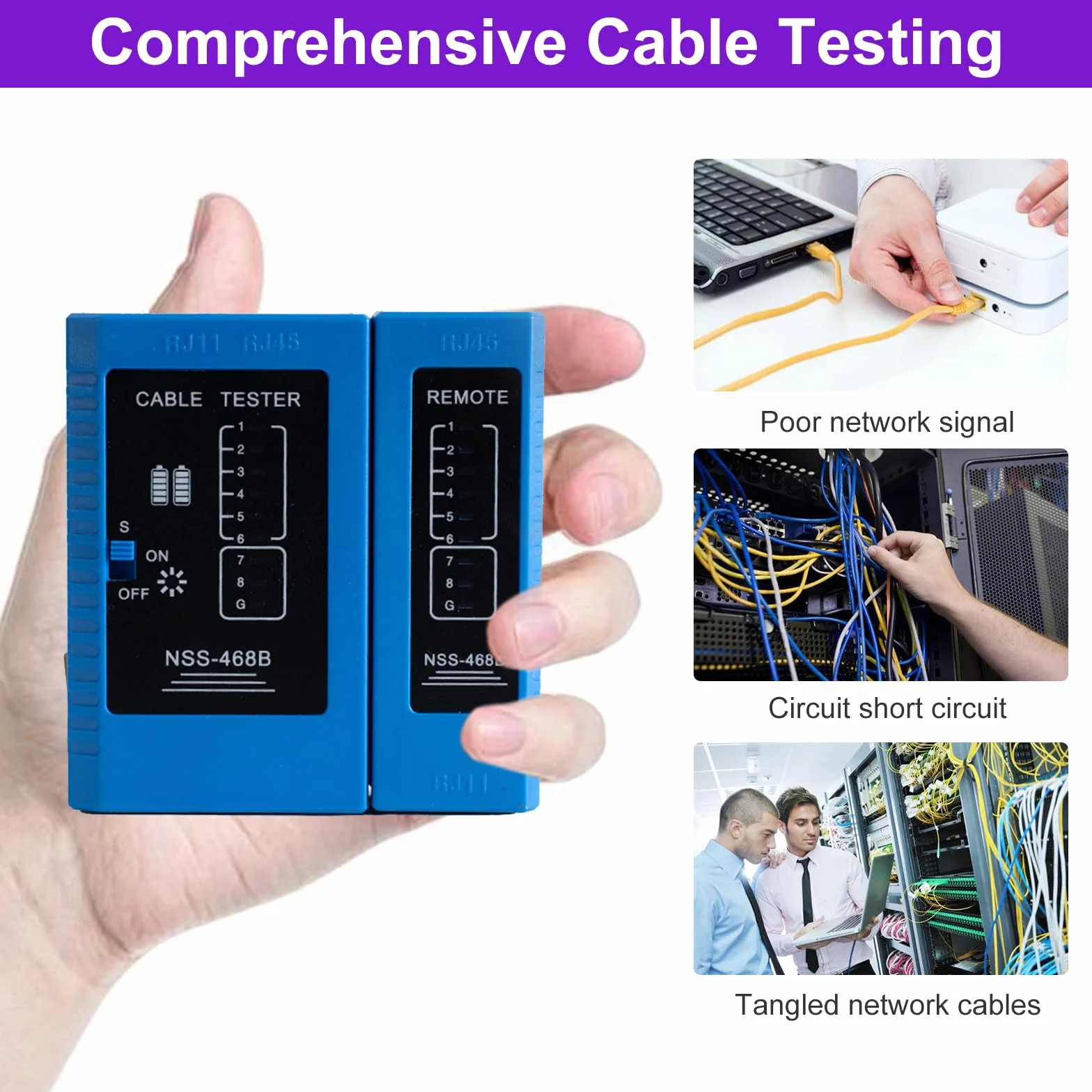 Tester kabli sieciowych RJ45 z testem PING/POE
