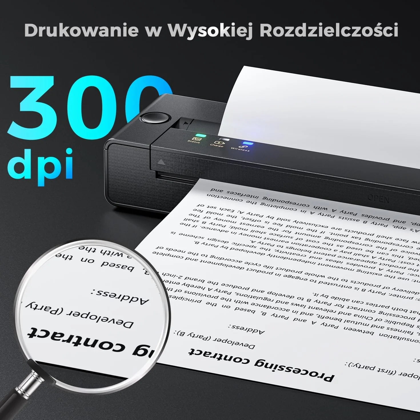 Drukarka Termiczna A4, Przenośna Drukarka Waży Tylko 585g, 300DPI Ostre Drukowanie & 1500mAh Długa Bateria, Bluetooth Kompatybilny z iOS i Android, Bezprzewodowa Drukarka Bez Tuszu dla Biura w Podróży