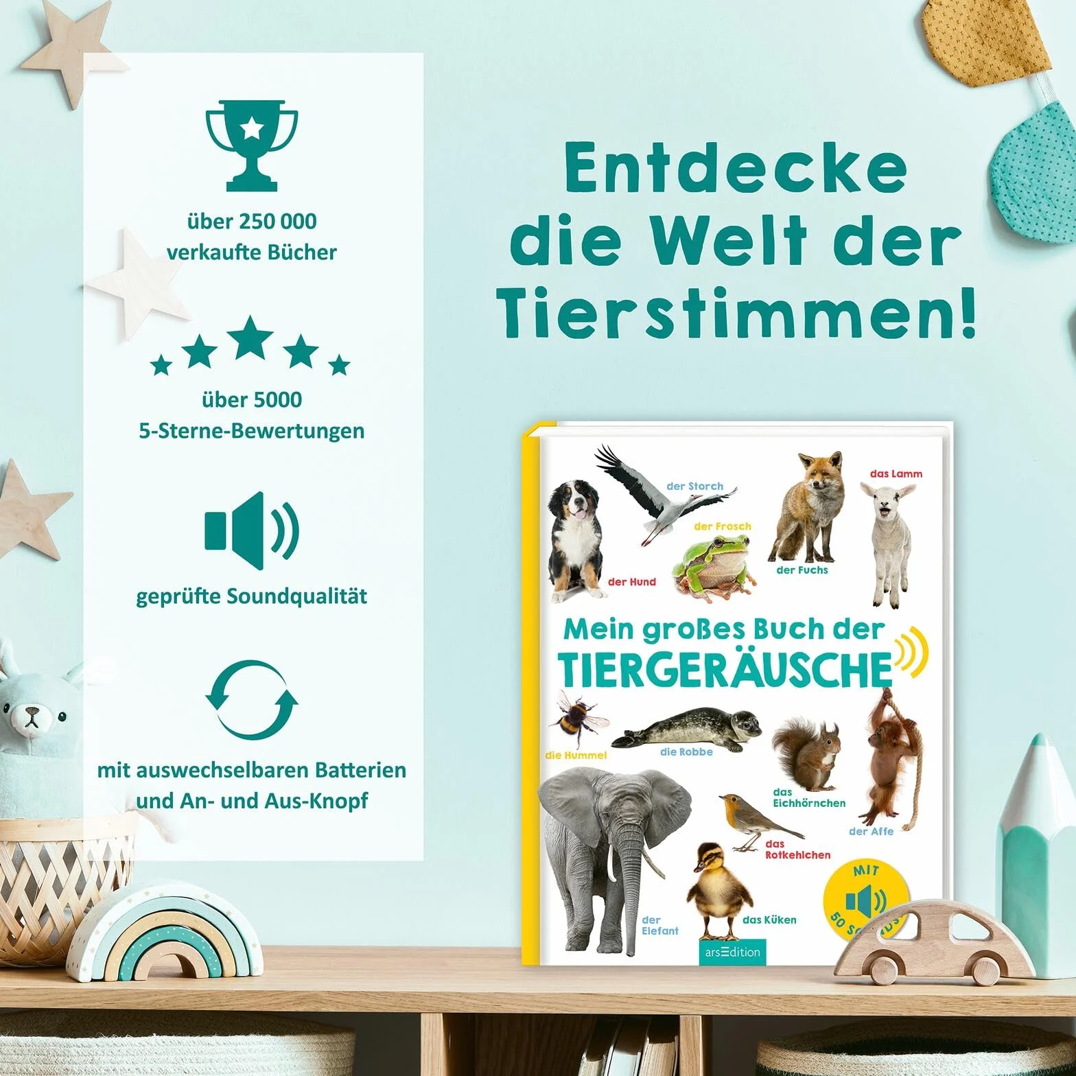 Mein großes Buch der Tiergeräusche: 50 Sounds