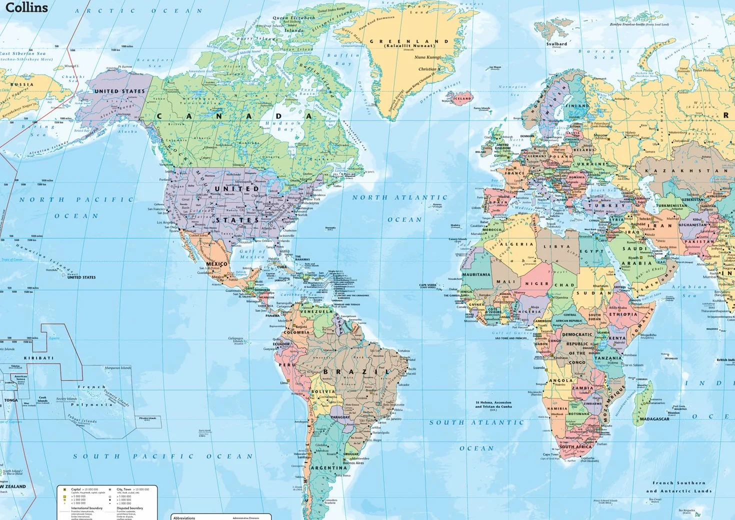 Collins Large World Wall Paper Map 70 x 91.5 cm with Flags