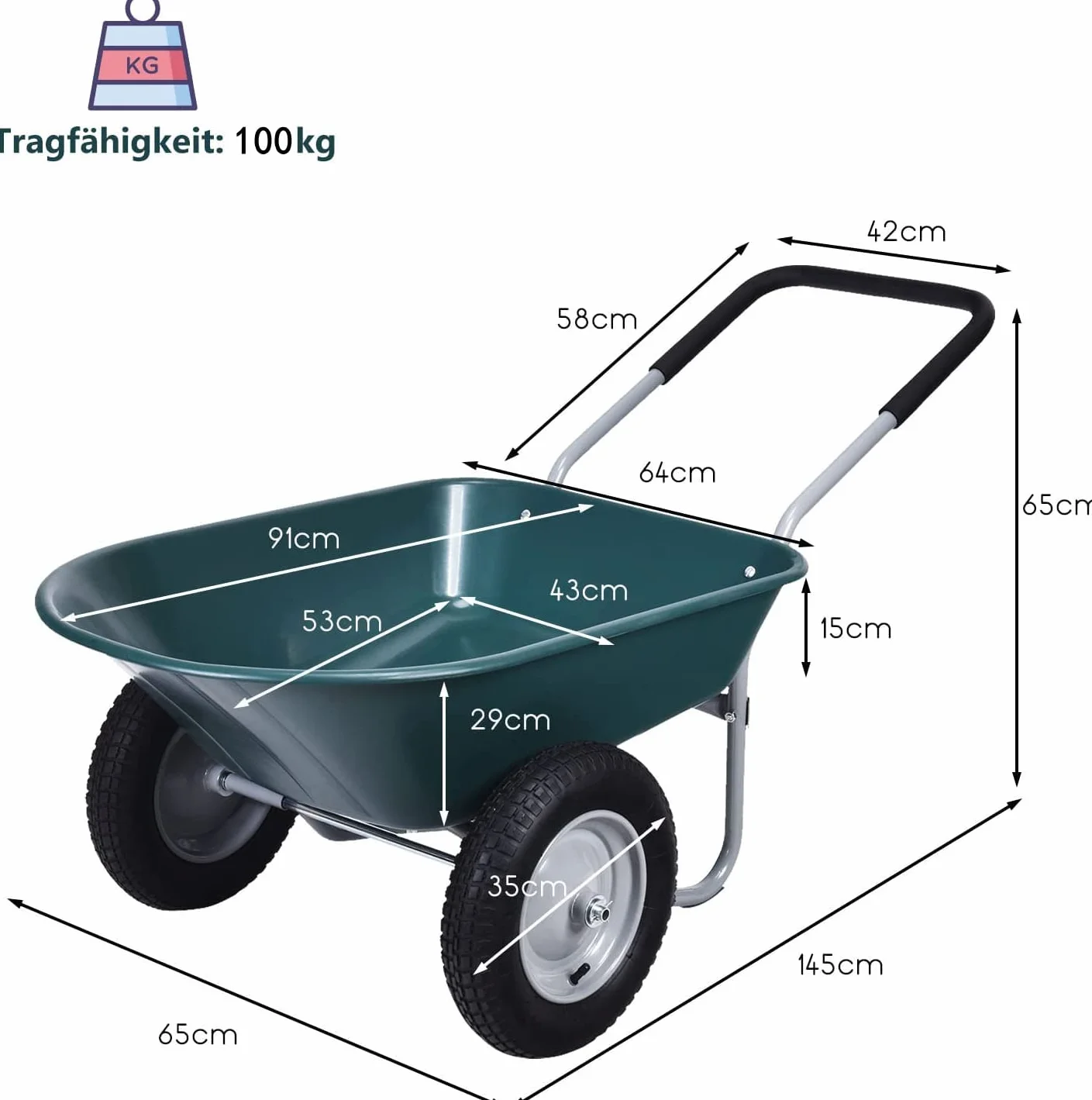 COSTWAY Taczka 75 l 100 kg metalowa rama z 2 kółkami ogrodowa budowlana