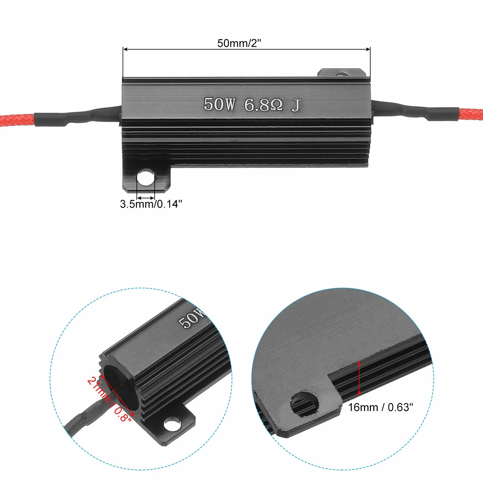 PATIKIL 50W 6,8Ω aluminiowy rezystor powłokowy 2 szt. rezystor mocy