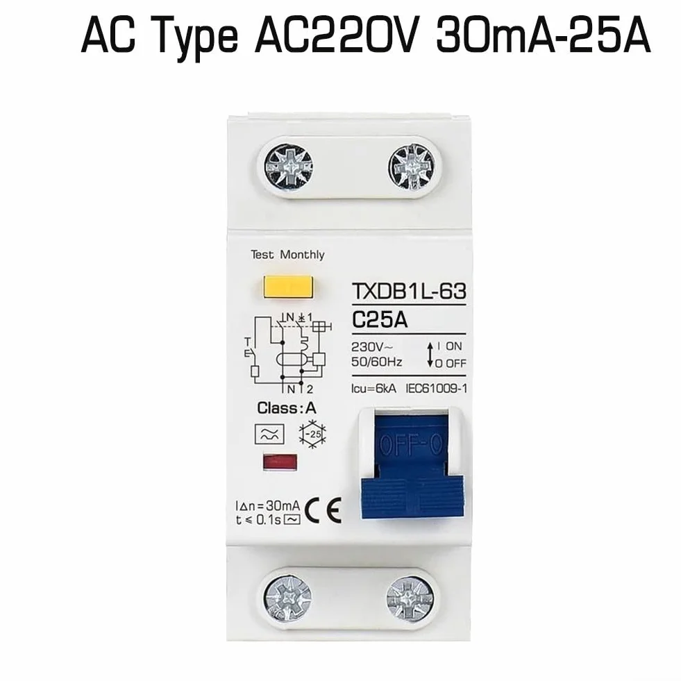Wyłącznik różnicowoprądowy MCB RCCB RCD typ AAC RCBO DPNL z wydajnością wyłączania 4 5 kA dla bezpieczeństwa elektrycznego i zapobiegania błędom (AC-25A)