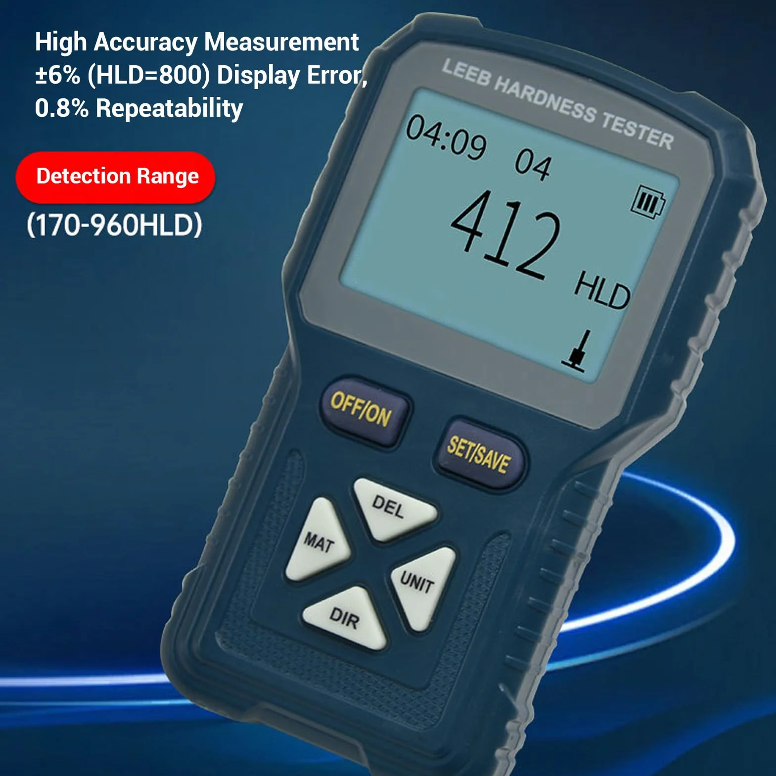 Tester Twardości Metalu, Zestaw do Pomiaru Twardości z Wyświetlaczem LCD, Bateria 1800 MAh, Przenośny Miernik Twardości do Stali, Miedzi i Mosiądzu (wtyczka UE)