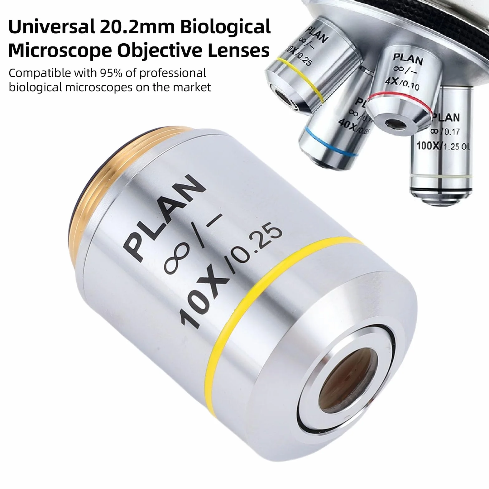 Acouto Obiektyw Mikroskopowy 10X Soczewka Achromatyczna Gwint 20,2 mm do Mikroskopów Biologicznych