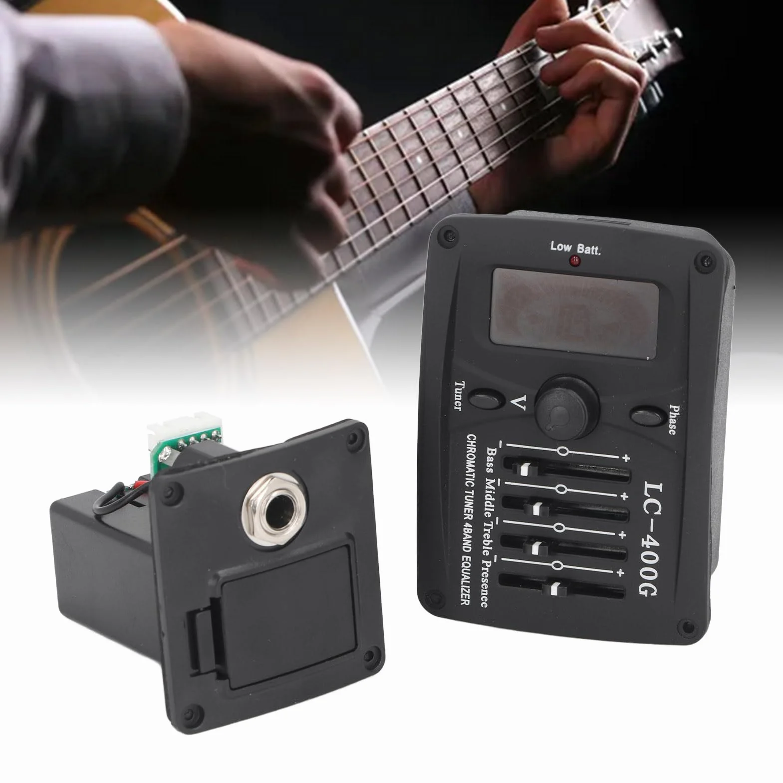 Gitara Akustyczna z 4-pasmowym Korektorem, Przedwzmacniaczem EQ, Przetwornikiem Piezoelektrycznym i Tunerem Chromatycznym LC 400G, Idealna dla Profesjonalnych Muzyków,stompbox