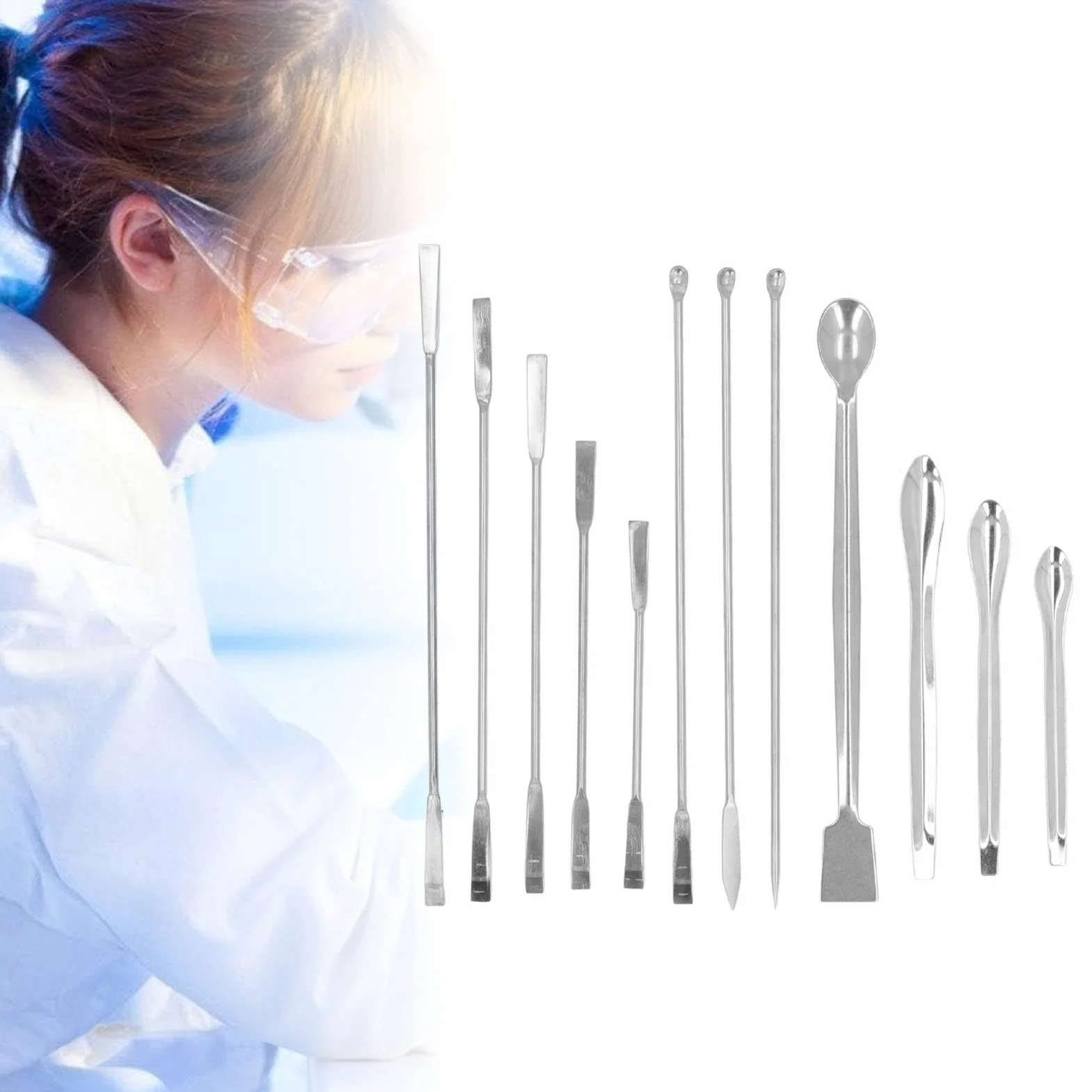 Szpatułka Laboratoryjna, łyżka Lekarska ze Stali Nierdzewnej Skrobak Laboratoryjny Skrobak Laboratoryjny ze Stali Nierdzewnej Zestaw Mini łyżek do Leków śladowych, Szpatułki