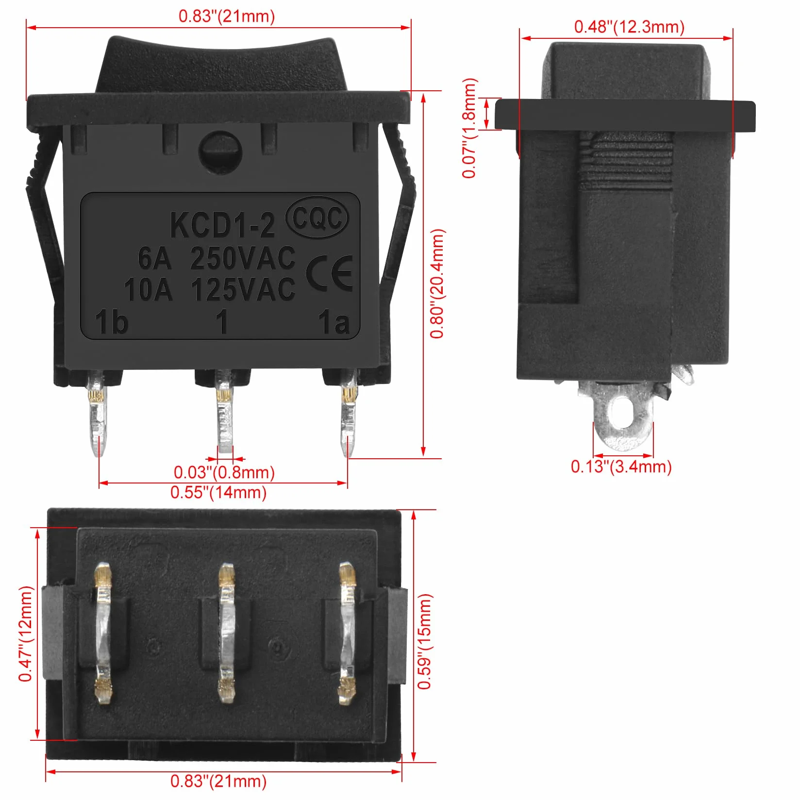 Heschen czarne prostokątne przełączniki kołyskowe ON-OFF-ON, SPDT, 3 pozycje, 3 zaciski, AC250 V/6 A, AC125 V/10 A, do samochodu, łodzi, sprzętu AGD