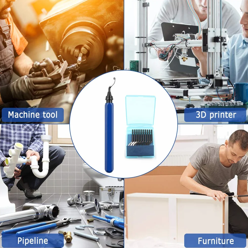 Dadabig narzędzie do gratowania, zestaw narzędzi ręcznych z 1 x uchwytem NB1100 i 10 ostrzami HSS BS1010 obrotowe metalowe ostrza do odwracania 360° do druków 3D, rur, plastiku, aluminium, miedzi, PCW i stali