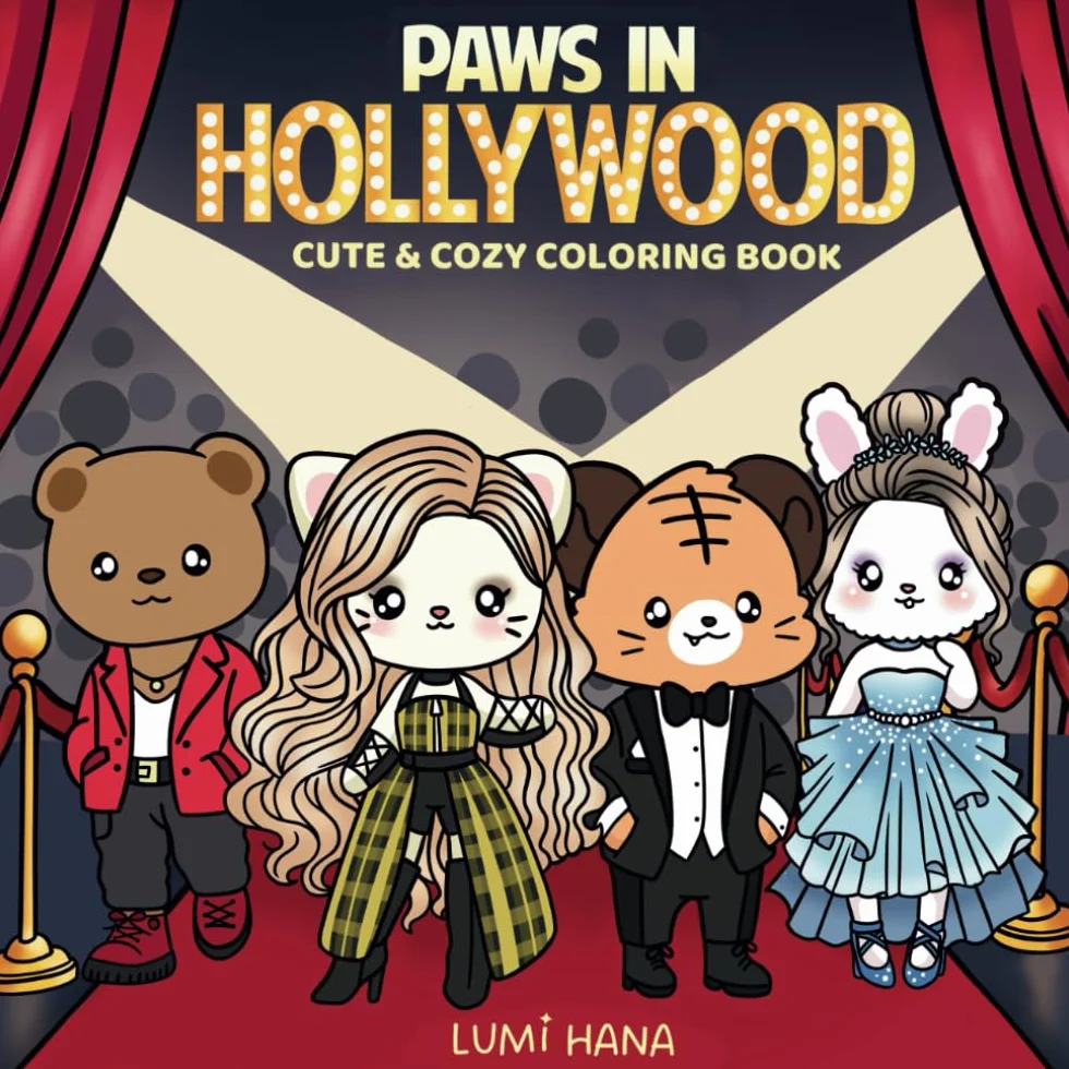 Paws In Hollywood: Cute and Cozy Coloring Book for Adults and Teens Featuring Adorable Animal Characters in Hollywood Parody Scenes for Relaxation