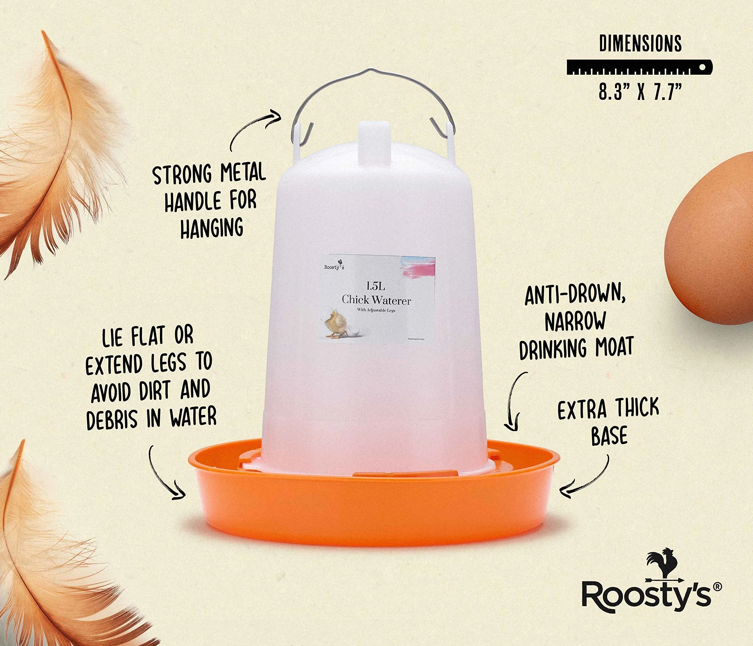 Roosty's zestaw karmnik i poidło dla kurczaków, 1 l, podajnik pokarmu dla kurczaków, 1,5 l, karmnik dla kurczaków i wiszące poidło do kurcząt, karmnik dla kaczek, karmnik dla przepiórek, zestaw