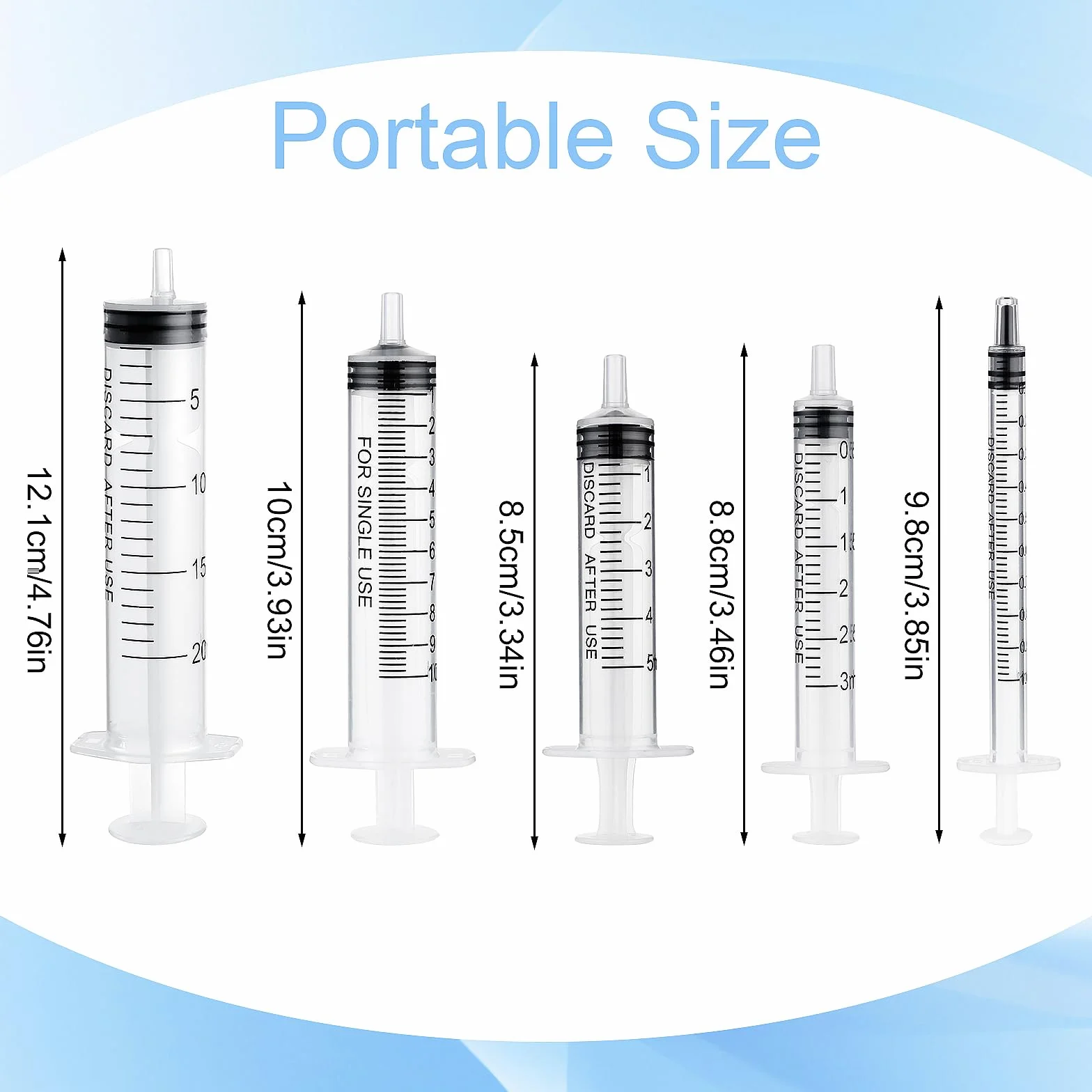 Zestaw strzykawek bezigłowych 1 ml 3 ml 5 ml 10 ml 20 ml z tworzywa sztucznego do precyzyjnego dozowania płynów