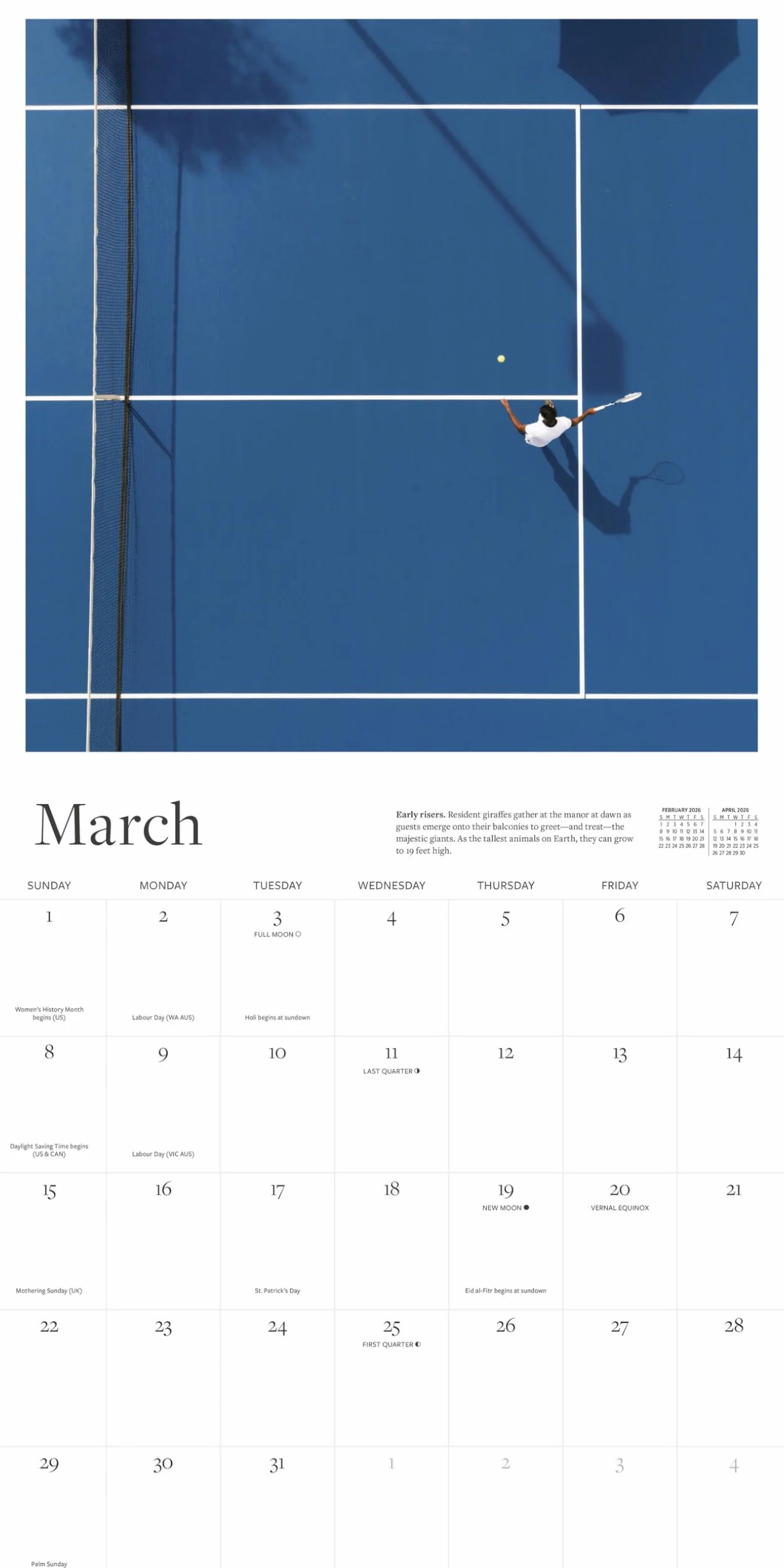 Tennis Court Wall Calendar 2026: Greatest Tennis Courts
