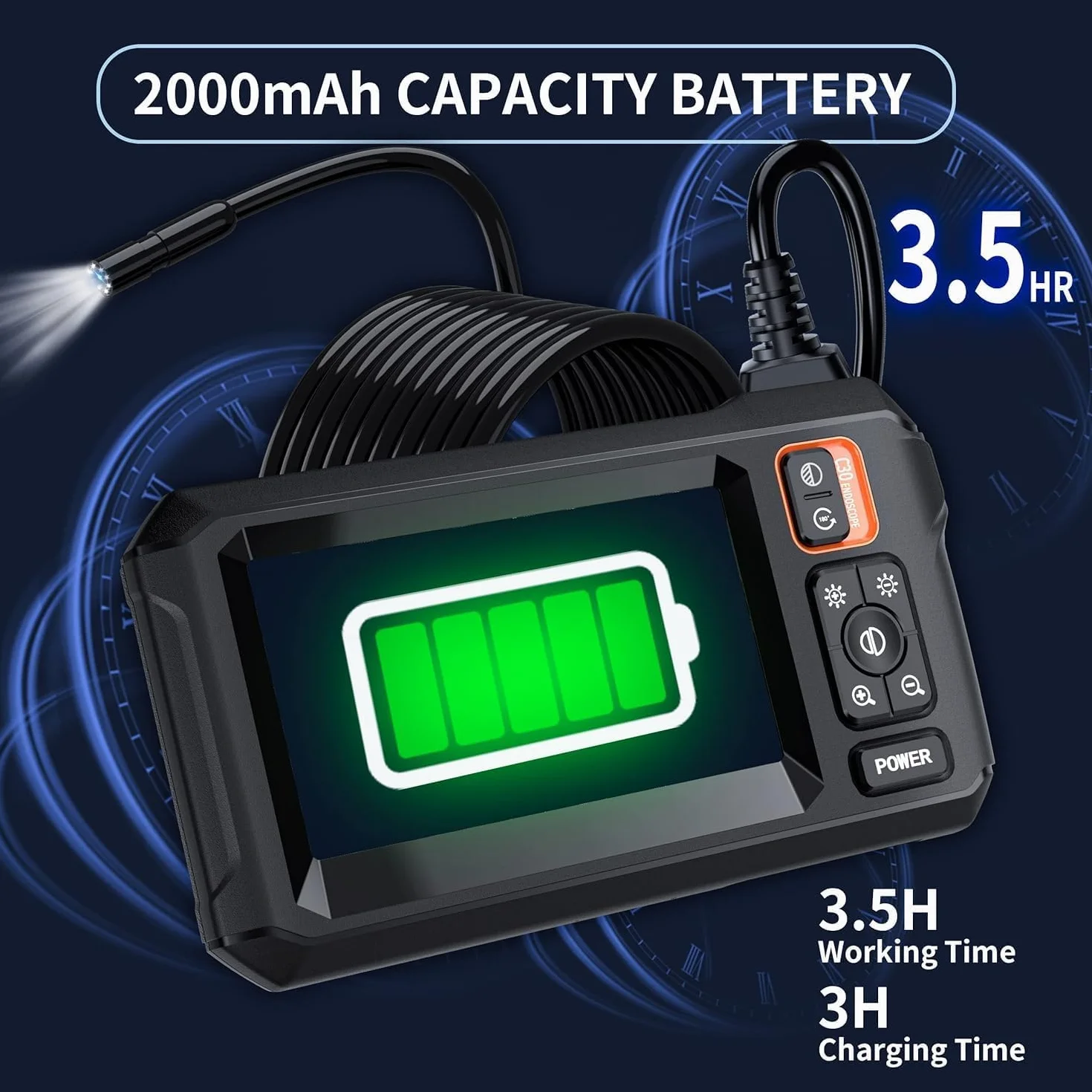 Daxiongmao Boroskop, kamera endoskopowa ze światłem, kamera inspekcyjna 1080P HD, kamera boroskopowa ze światłem, wodoodporna kamera IP67, elastyczna kamera endoskopowa 5 m, gadżety dla mężczyzn (10,9