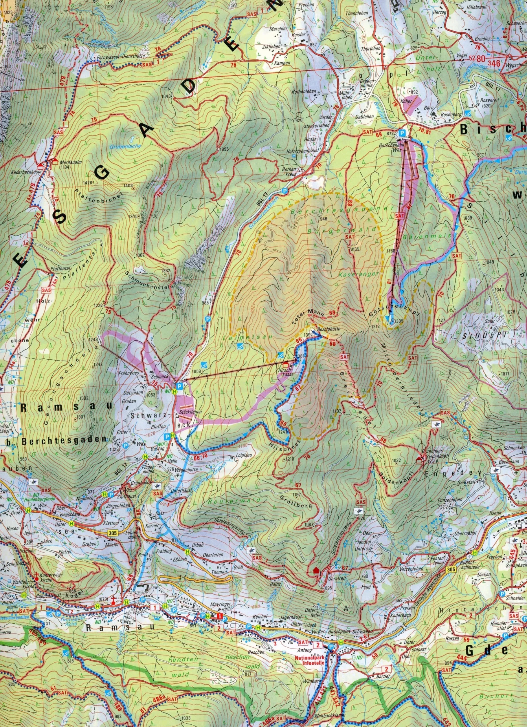 BY 20 Lattengebirge Reiteralm Ramsau 1:25 000 Wegmarkierung Ski- und Schneeschuhrouten