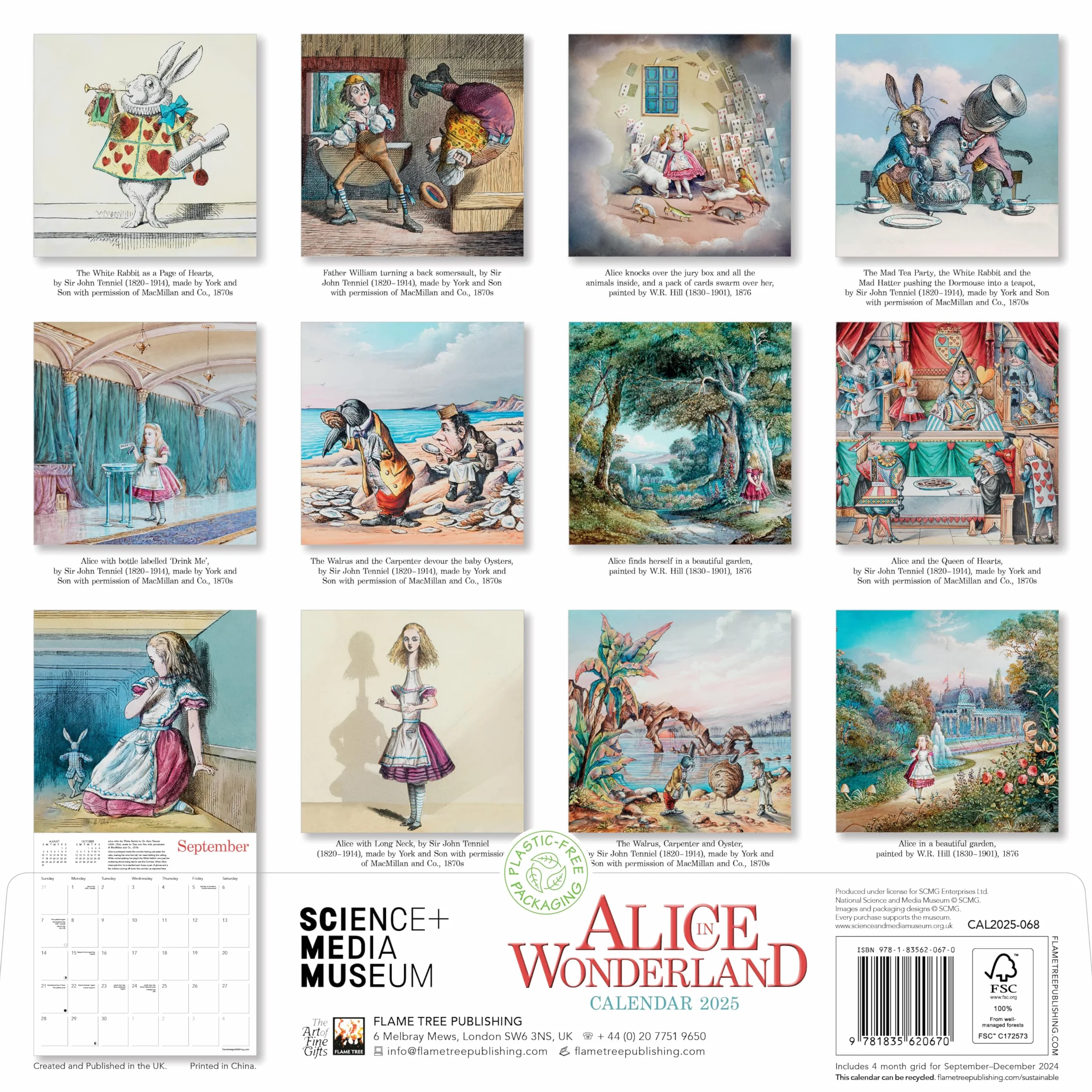 Science Museum: Alice in Wonderland Wall Calendar 2025 (Art Calendar): Original Flame Tree Publishing-Kalender [Kalender]