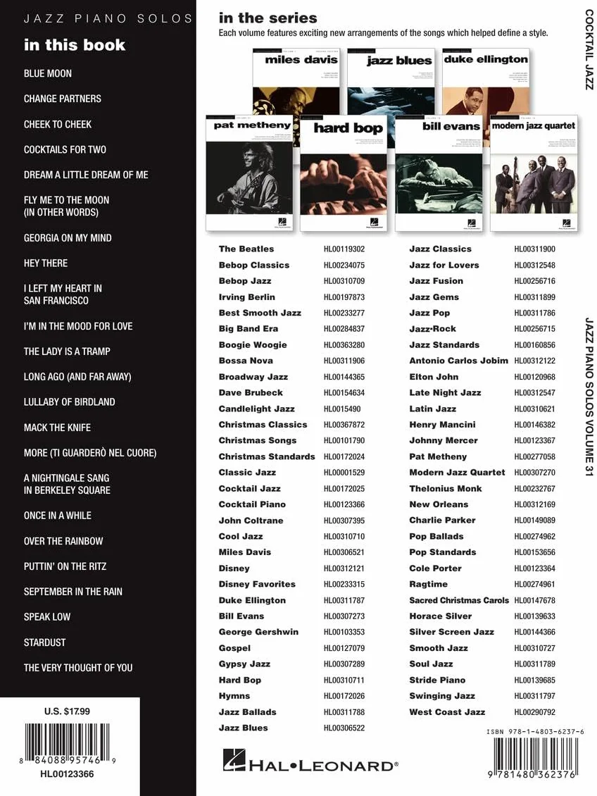 Cocktail Piano Jazz Piano Solos Series Vol. 31 Smooth Jazz Sheet Music for Solo Piano 23 Timeless Standards for Lounge Cocktail Hour and Performances Hal Leonard Songbook