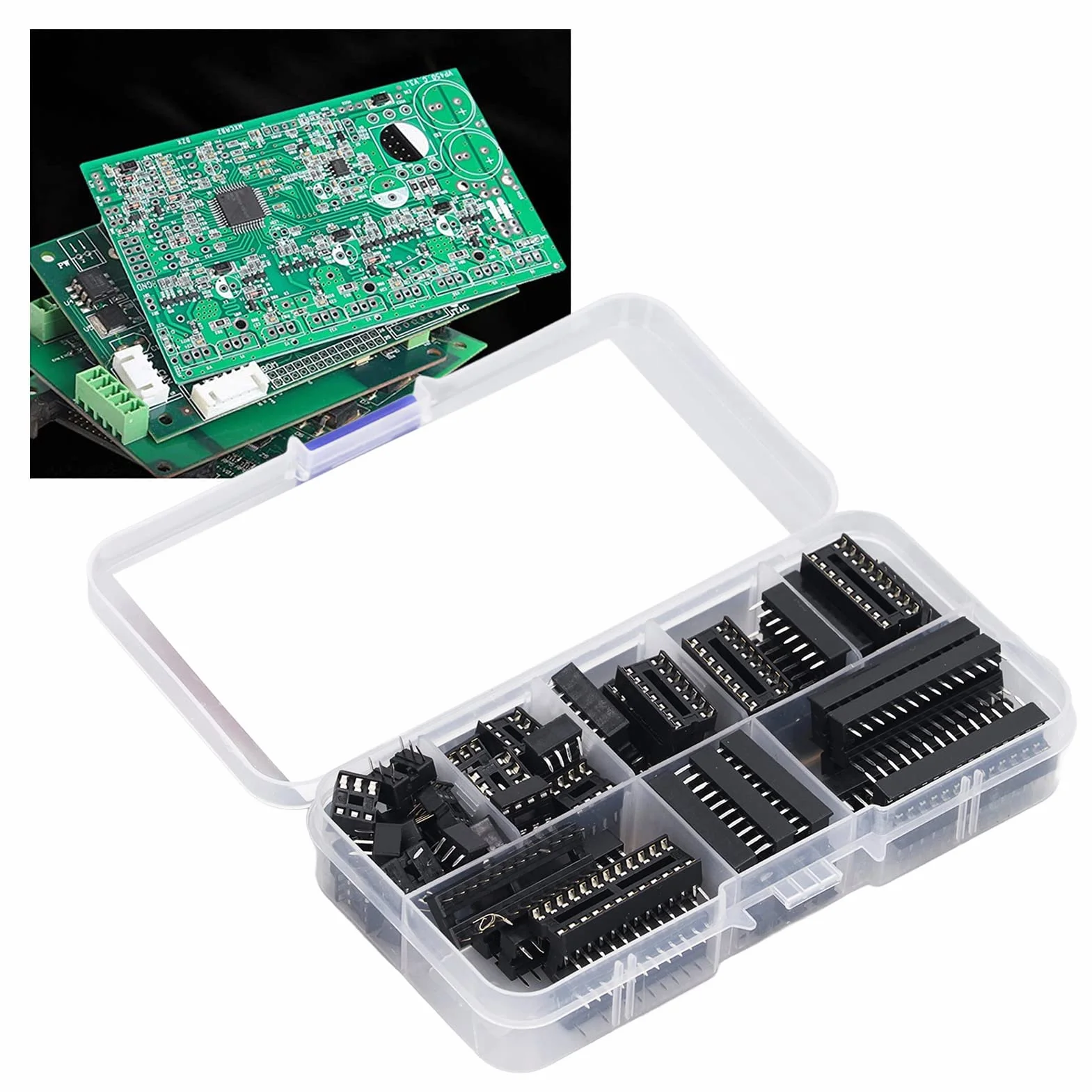 66 szt. Insualted Plastikowe Gniazdo IC DIP z Płaskim Pinem Gniazdo IC IC Zestaw Asortymentowy Zestawy Adapterów do Montażu na Płytkach Drukowanych 6P do 28P
