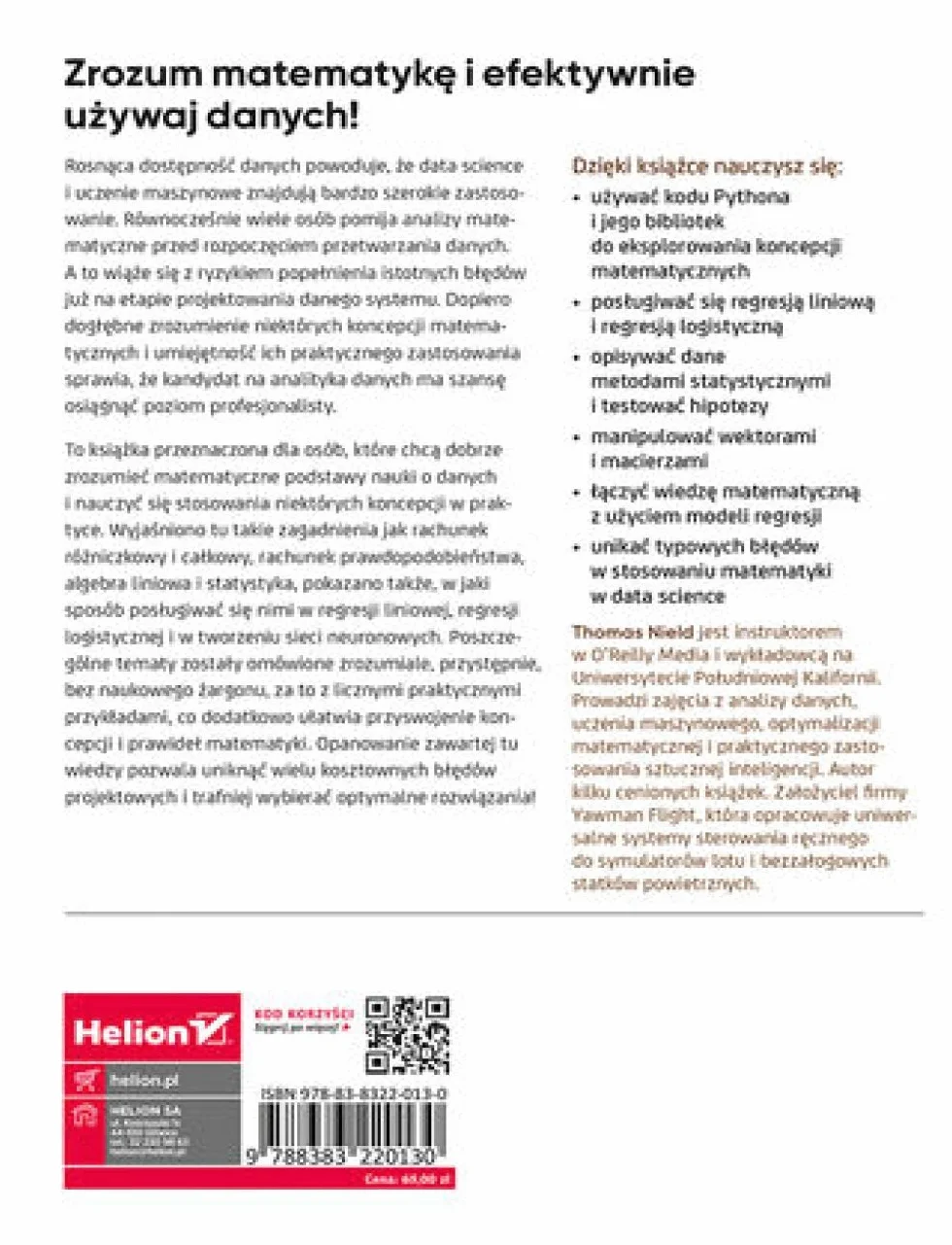PODSTAWY MATEMATYKI W DATA SCIENCE. ALGEBRA: Algebra liniowa, rachunek prawdopodobieństwa i statystyka