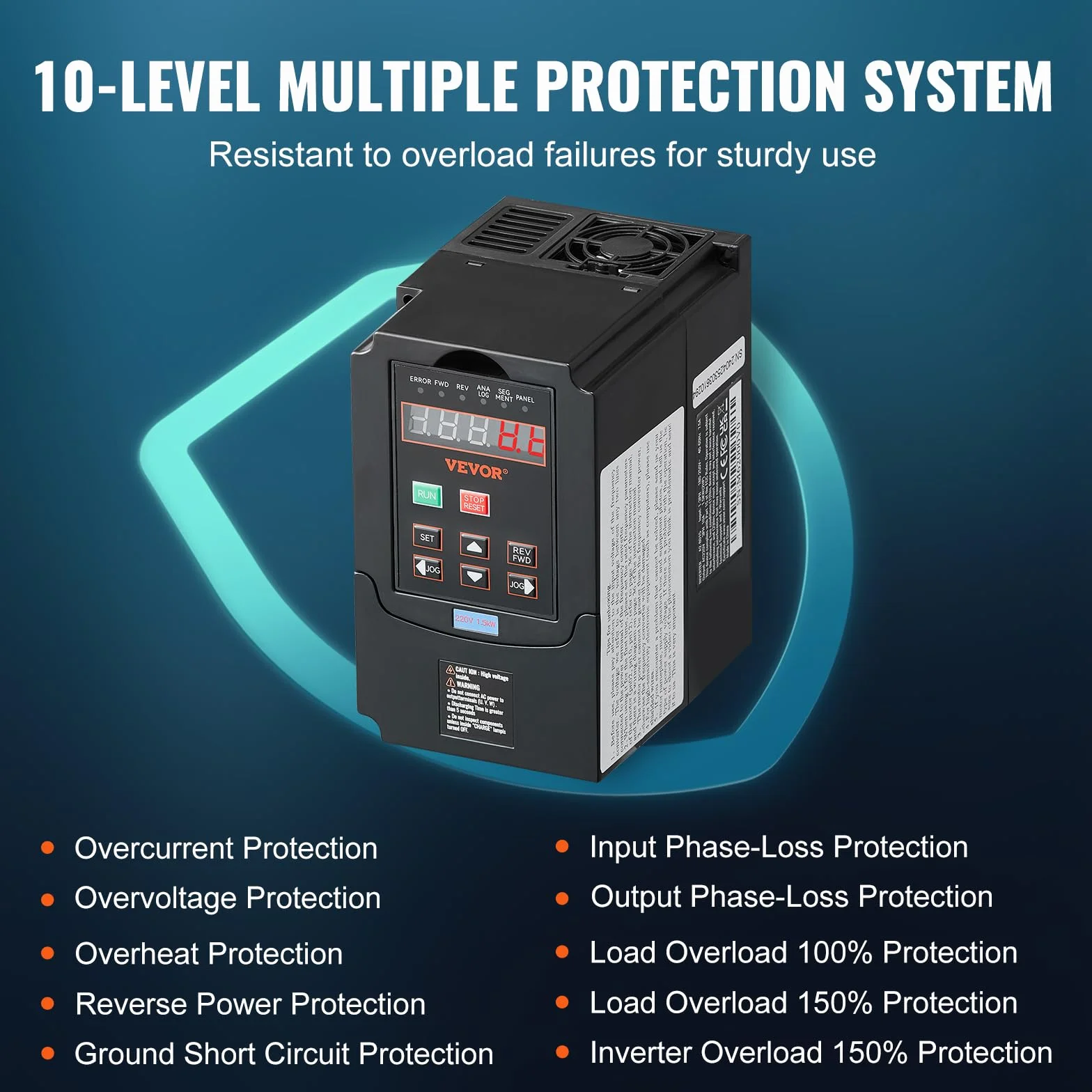 VEVOR VFD 2PS, 1,5 kW, 7,5 A, wejście 220 V jednofazowe trójfazowe wyjście 220 V trójfazowy napęd o zmiennej częstotliwości, wejście 40-60 Hz, wyjście 0-400 Hz VFD do sterowania prędkością CNC Silnik