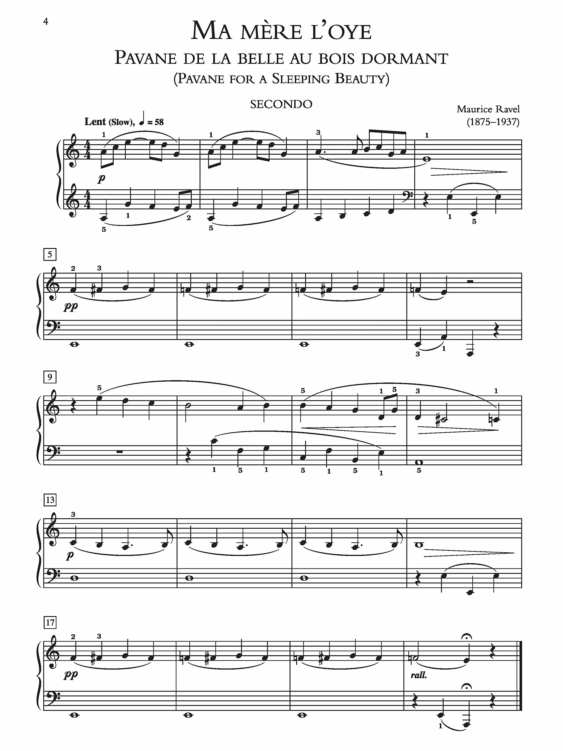Ravel Ma Mère L'Oye Mother Goose Suite for one Piano four Hands